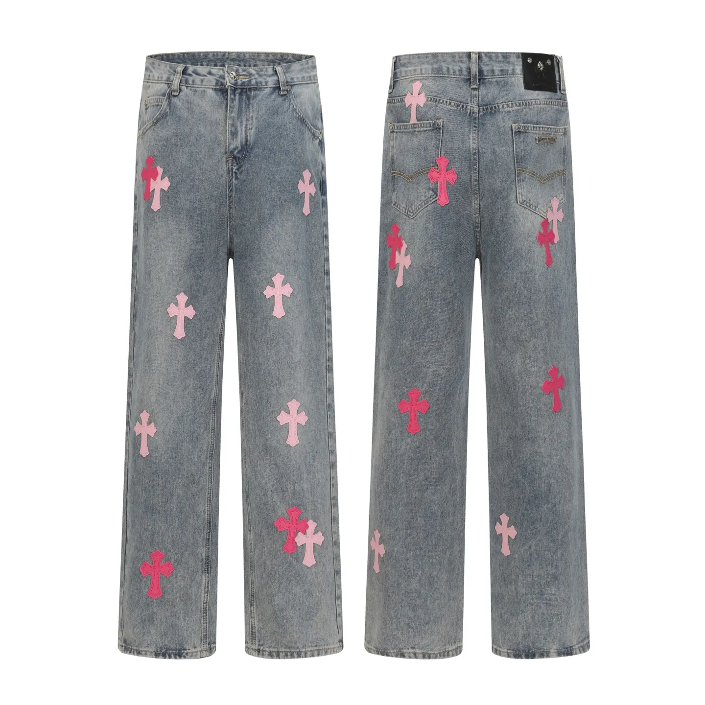 Cross Patch Embroidered Straight-Leg Jeans D15014090