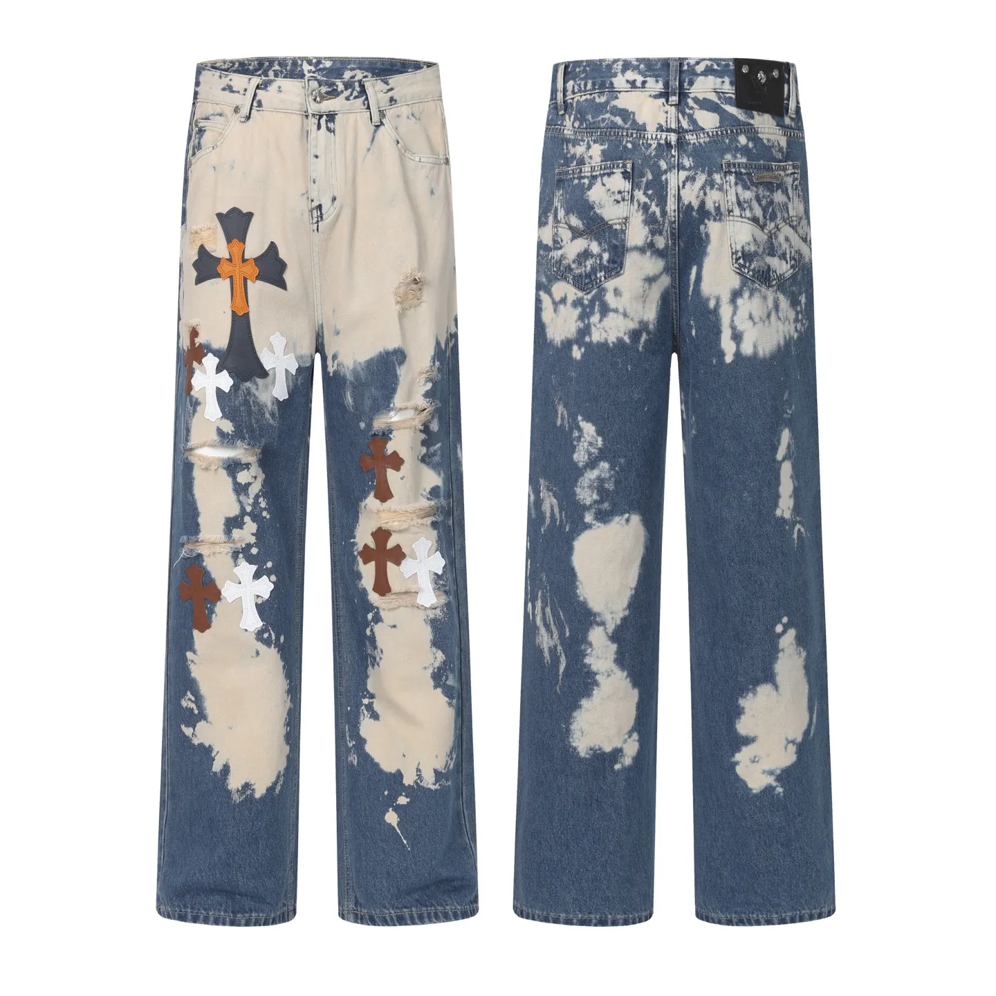 Cross Patch Tie-Dye Distressed Jeans D17514014