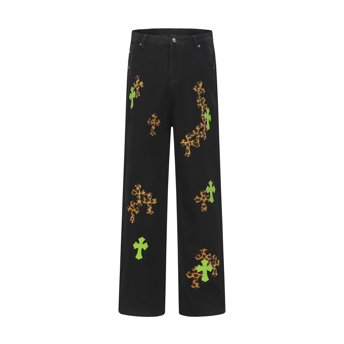 Leopard Patch Cross Straight-Leg Jeans D15514088 — view 2