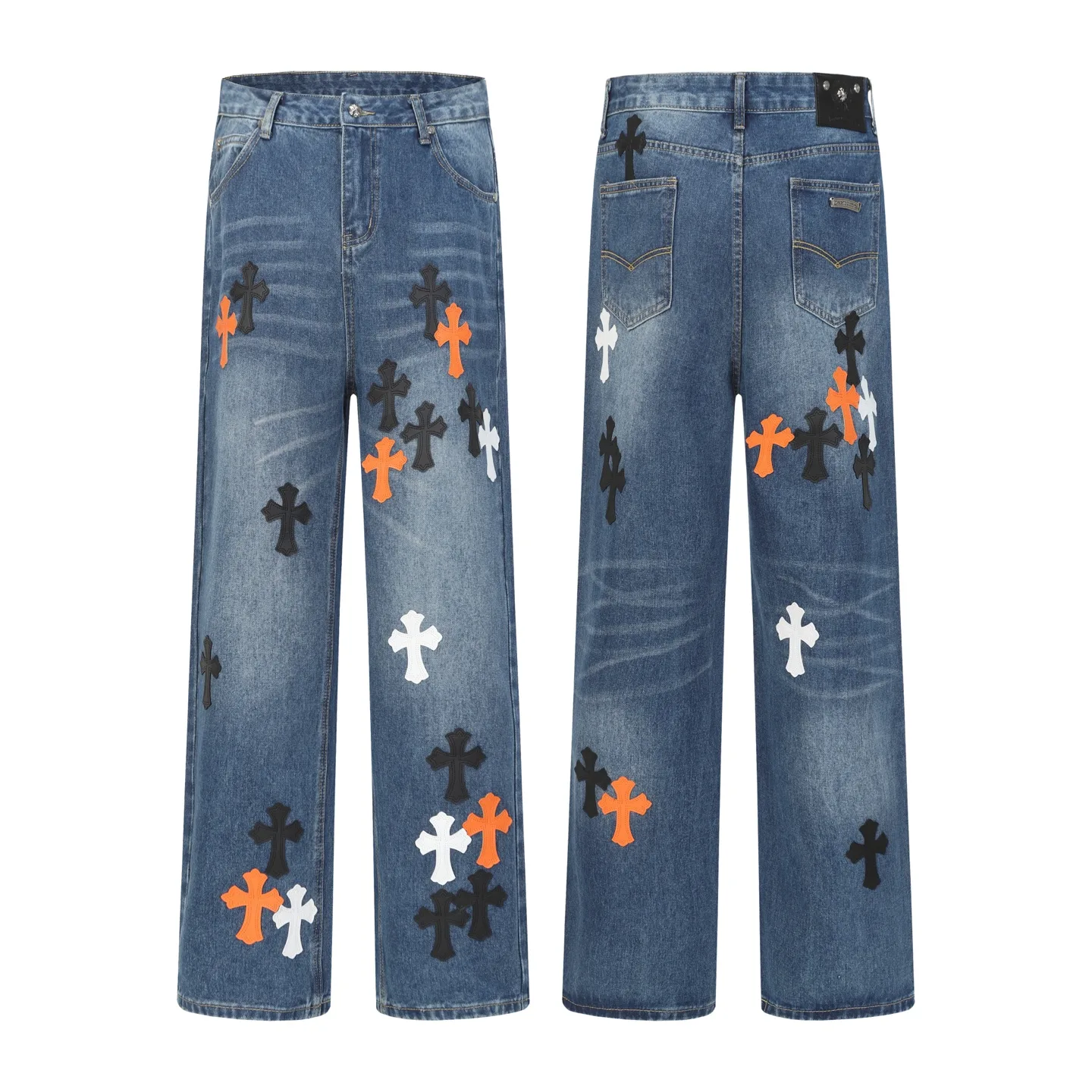 Cross Patch Appliqué Straight-Leg Jeans D15514089