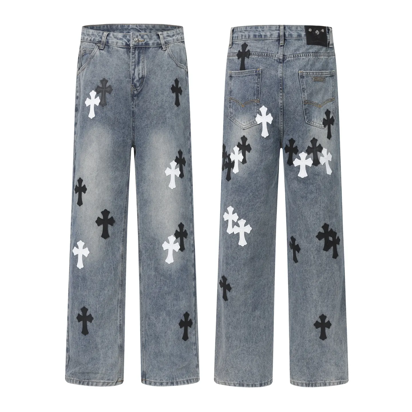 Cross Patch Appliqué Straight-Leg Jeans D15514015