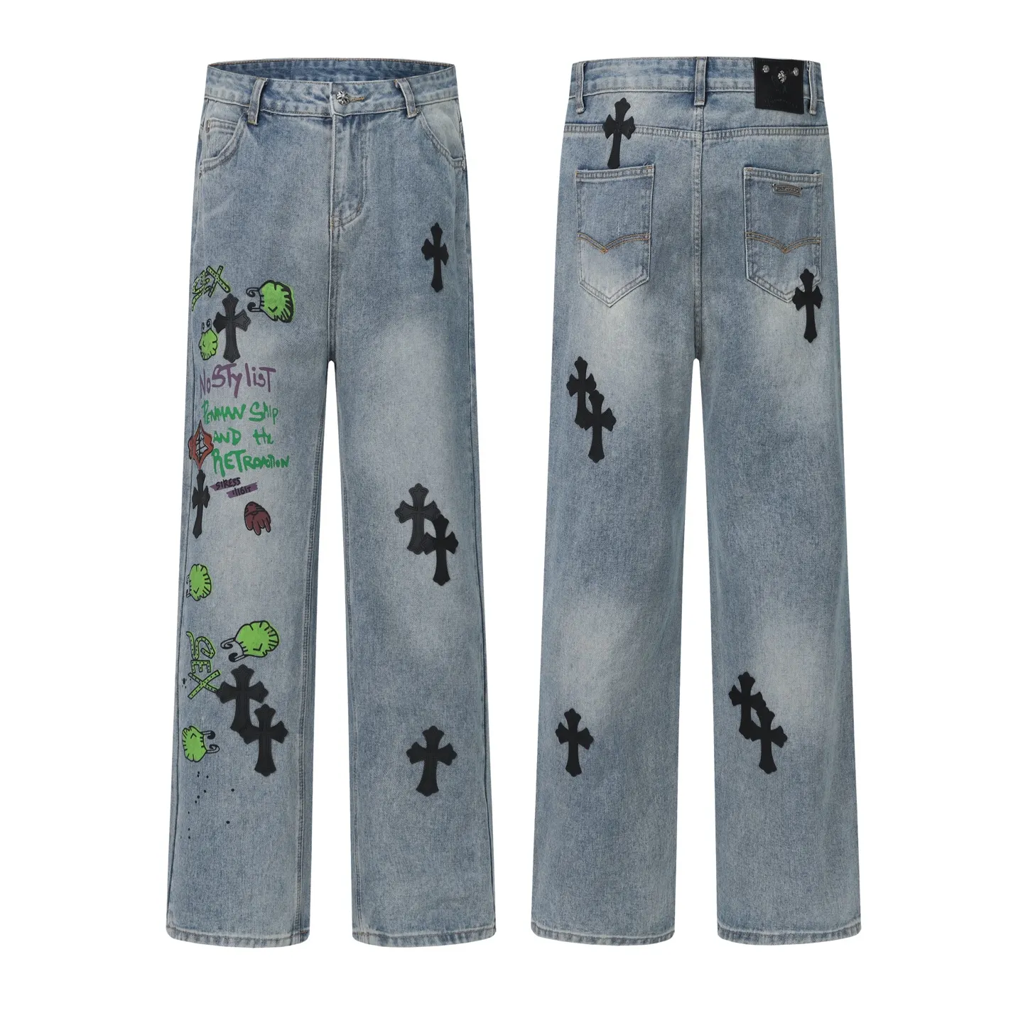 Cross Patch Embroidered Straight-Leg Jeans D15514016