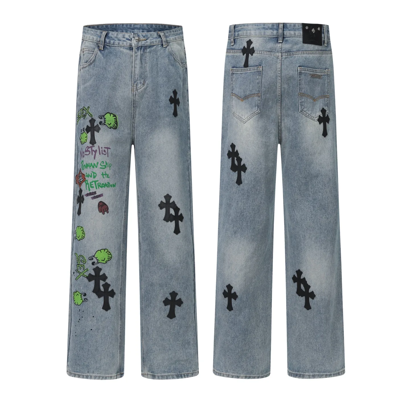 Cross Patch Embroidered Straight-Leg Jeans D15514016