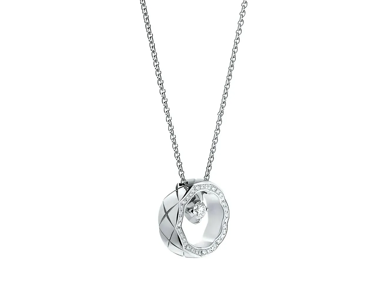 Quilted Pattern Pendant Necklace (Gold-Plated Brass) D12018423