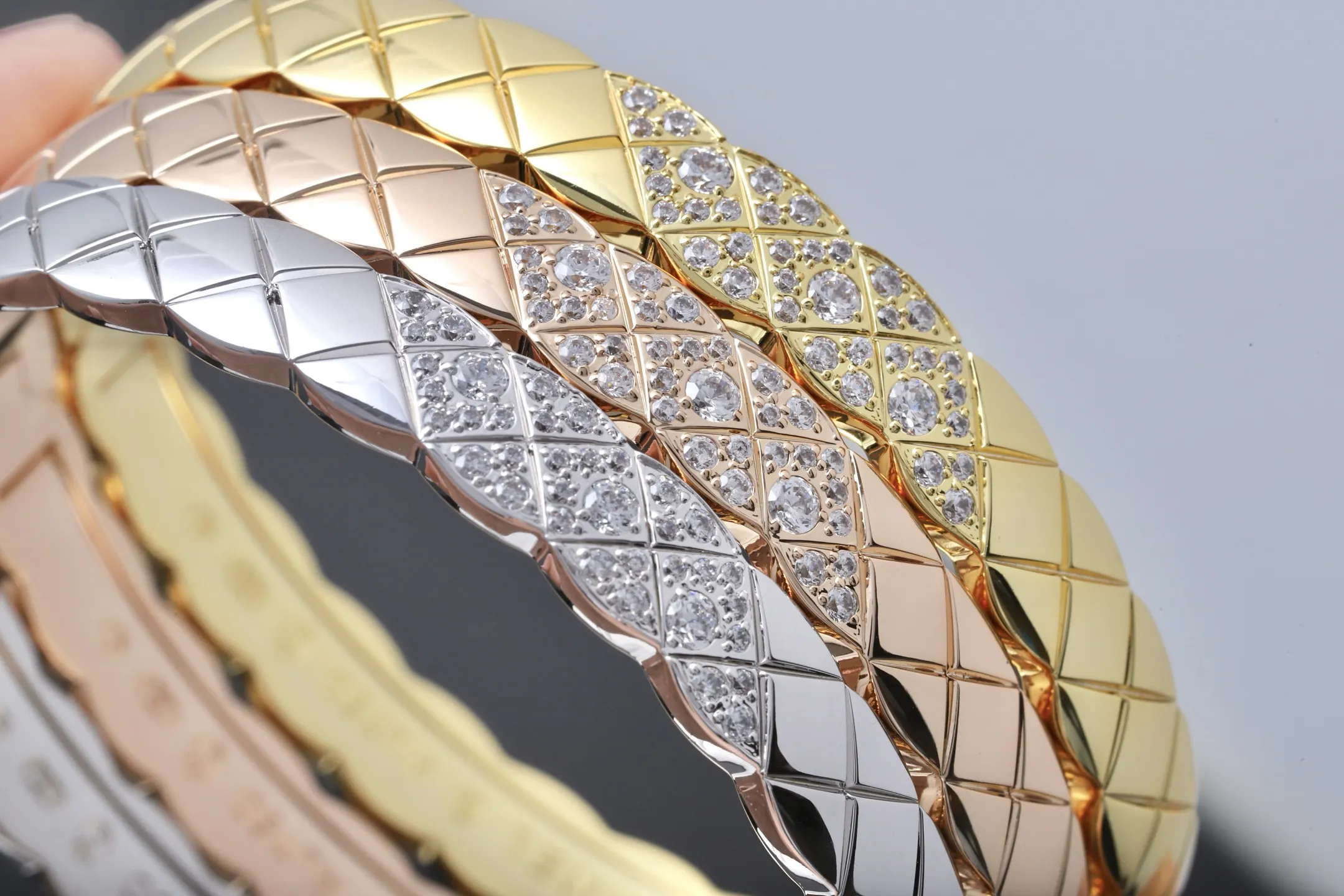 Quilted Pattern Bangle (Gold-Plated Brass) D16518422 — view 3