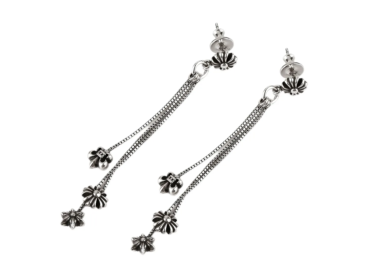 Chrome Hearts Triple Motif Drop Earrings (Sterling Silver) D35016534