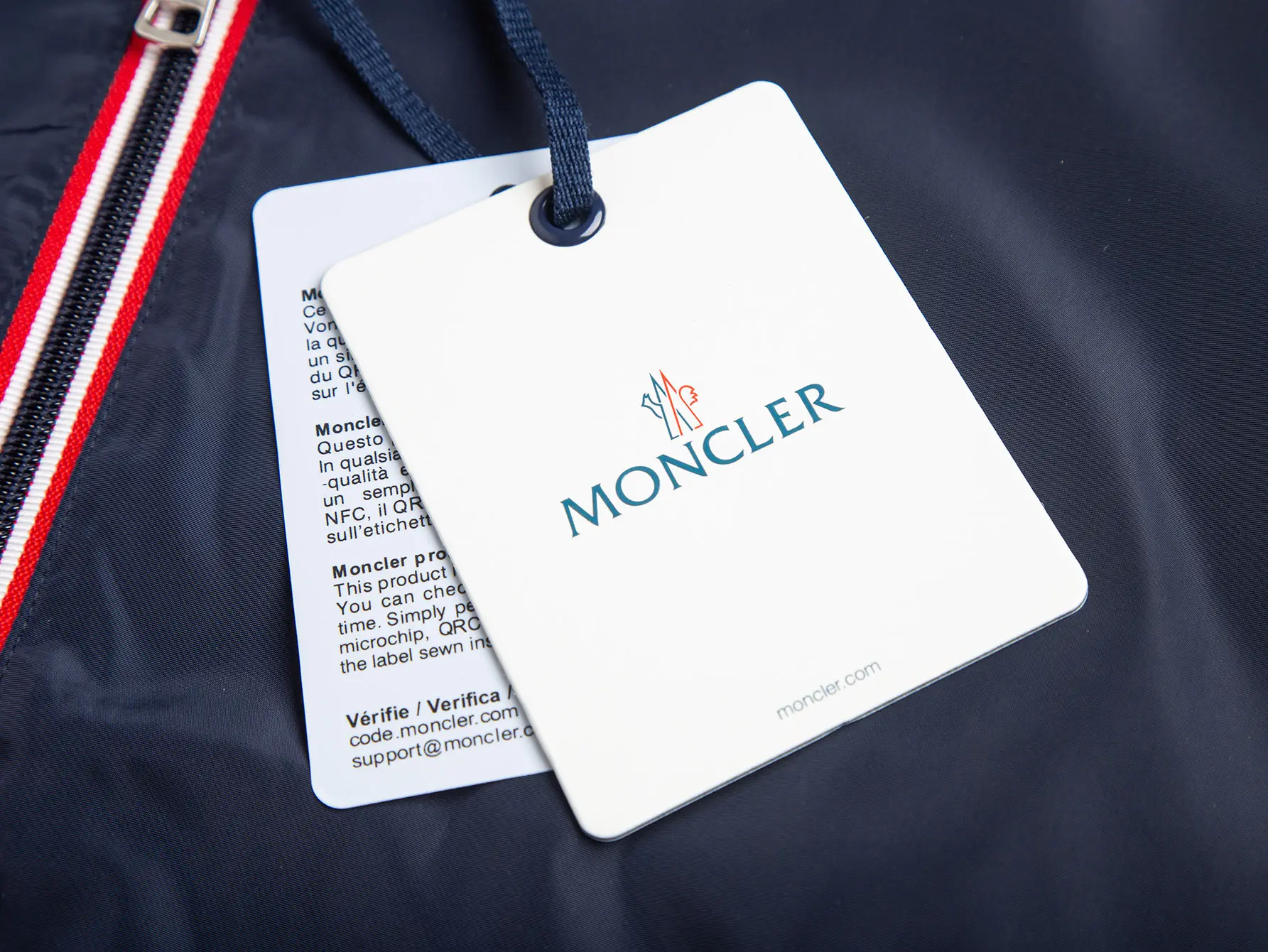 Moncler Hooded Windbreaker Jacket with Tricolour Trim D31021734 — view 8