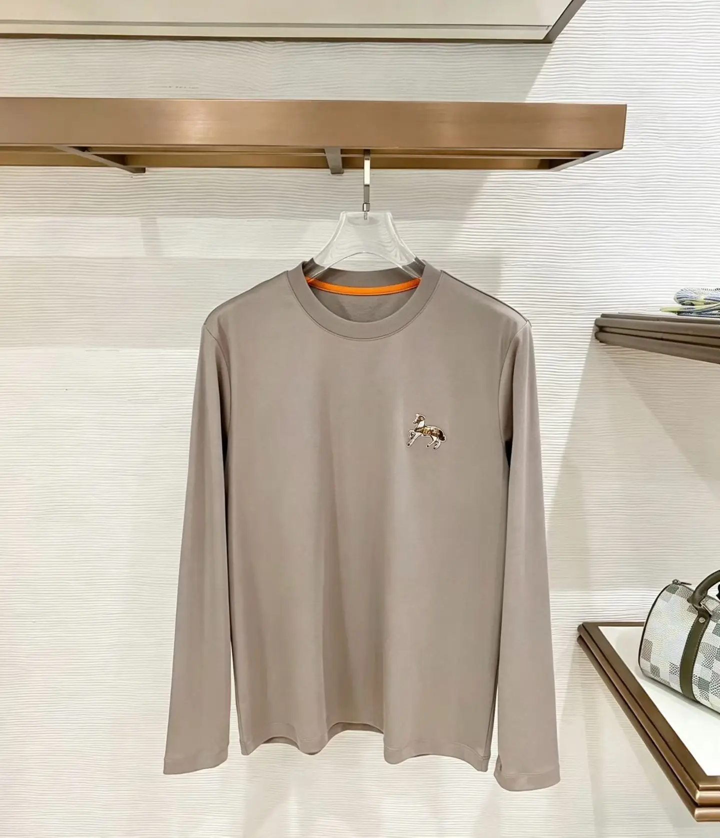 Embroidered Horse Mercerized Cotton Long-Sleeve T-Shirt D11522800