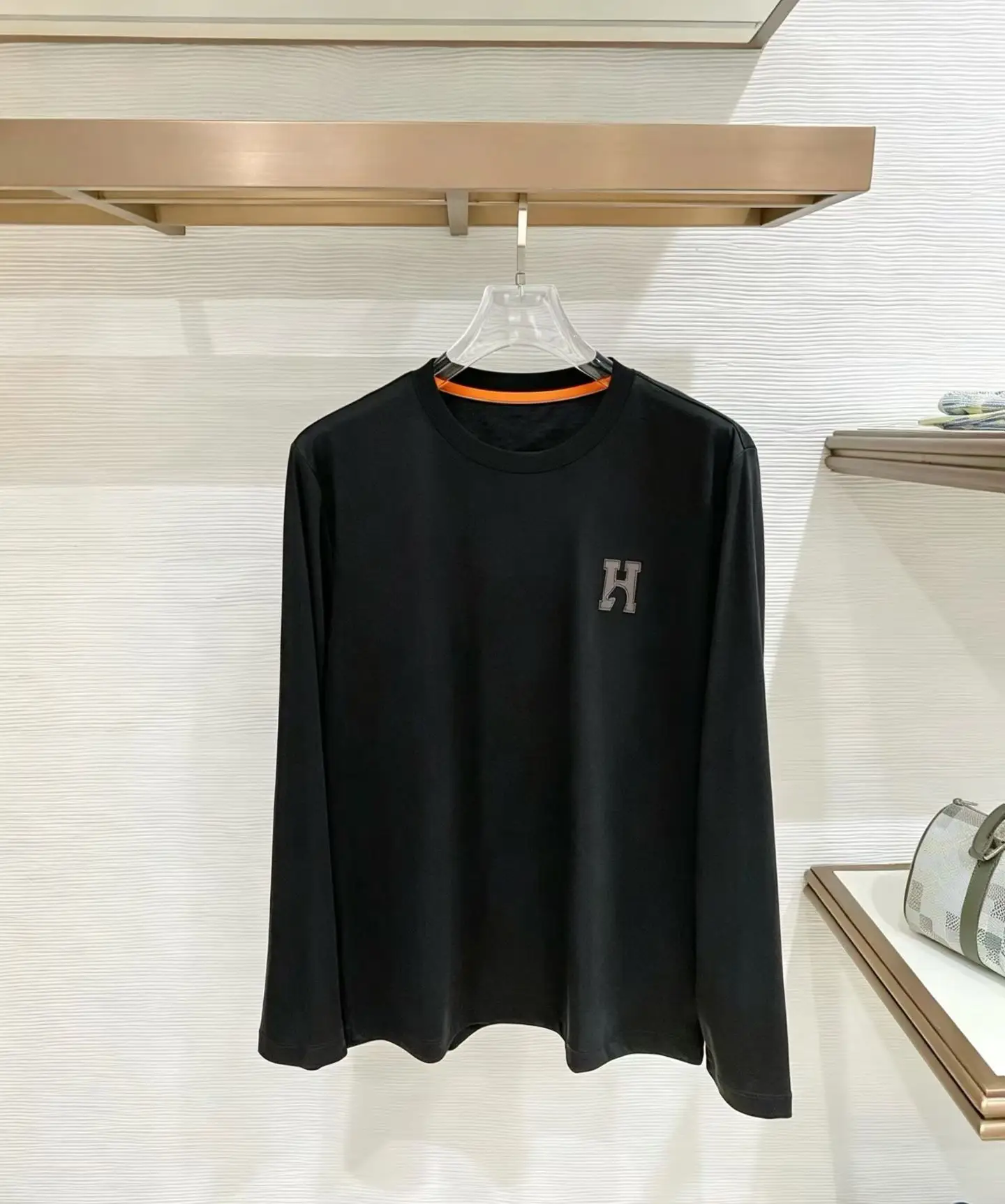 Mercerised Cotton Long-Sleeve T-Shirt with Leather Logo D17522808