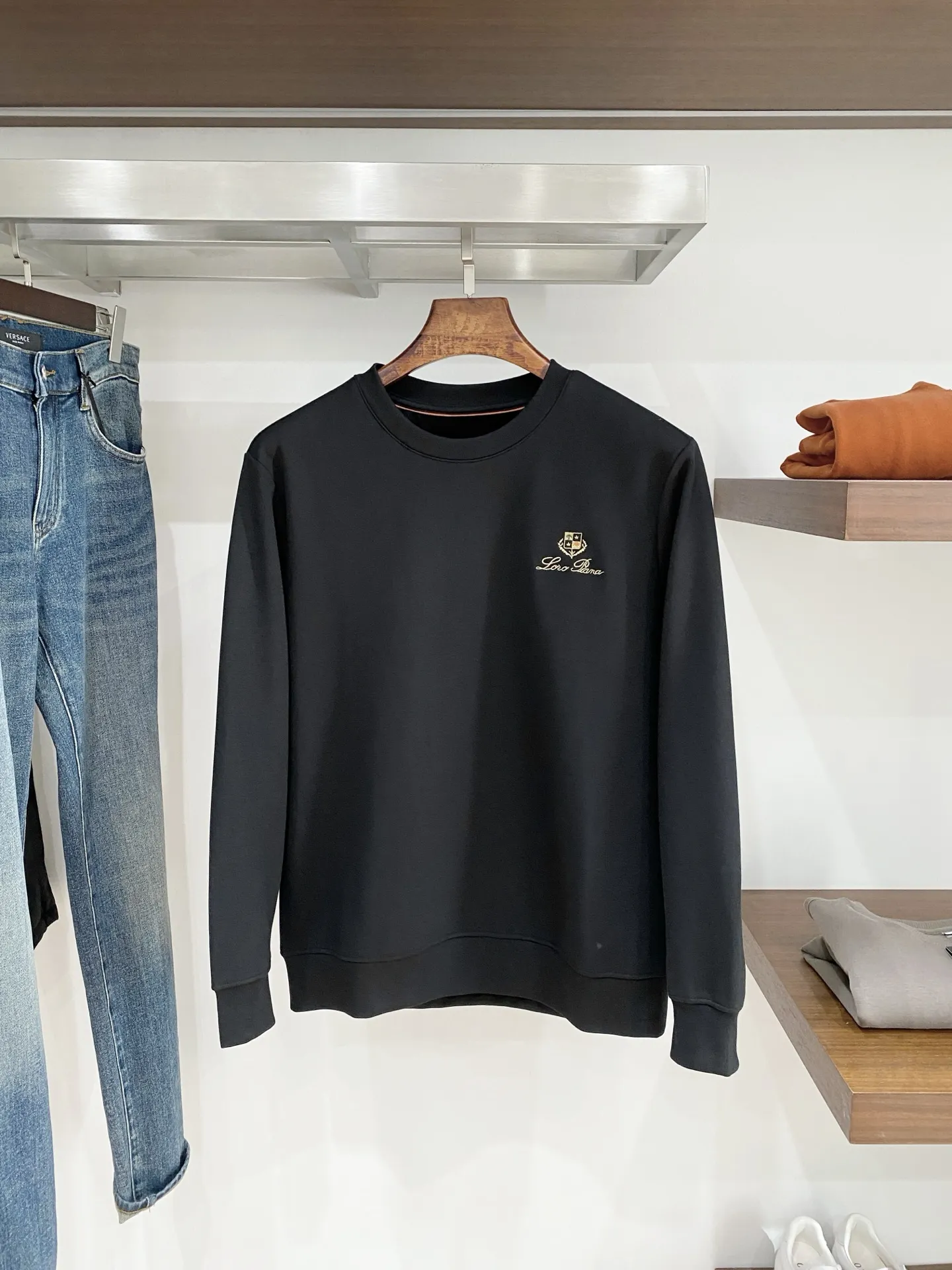 Embroidered Crest Fleece-Lined Sweatshirt D19522782
