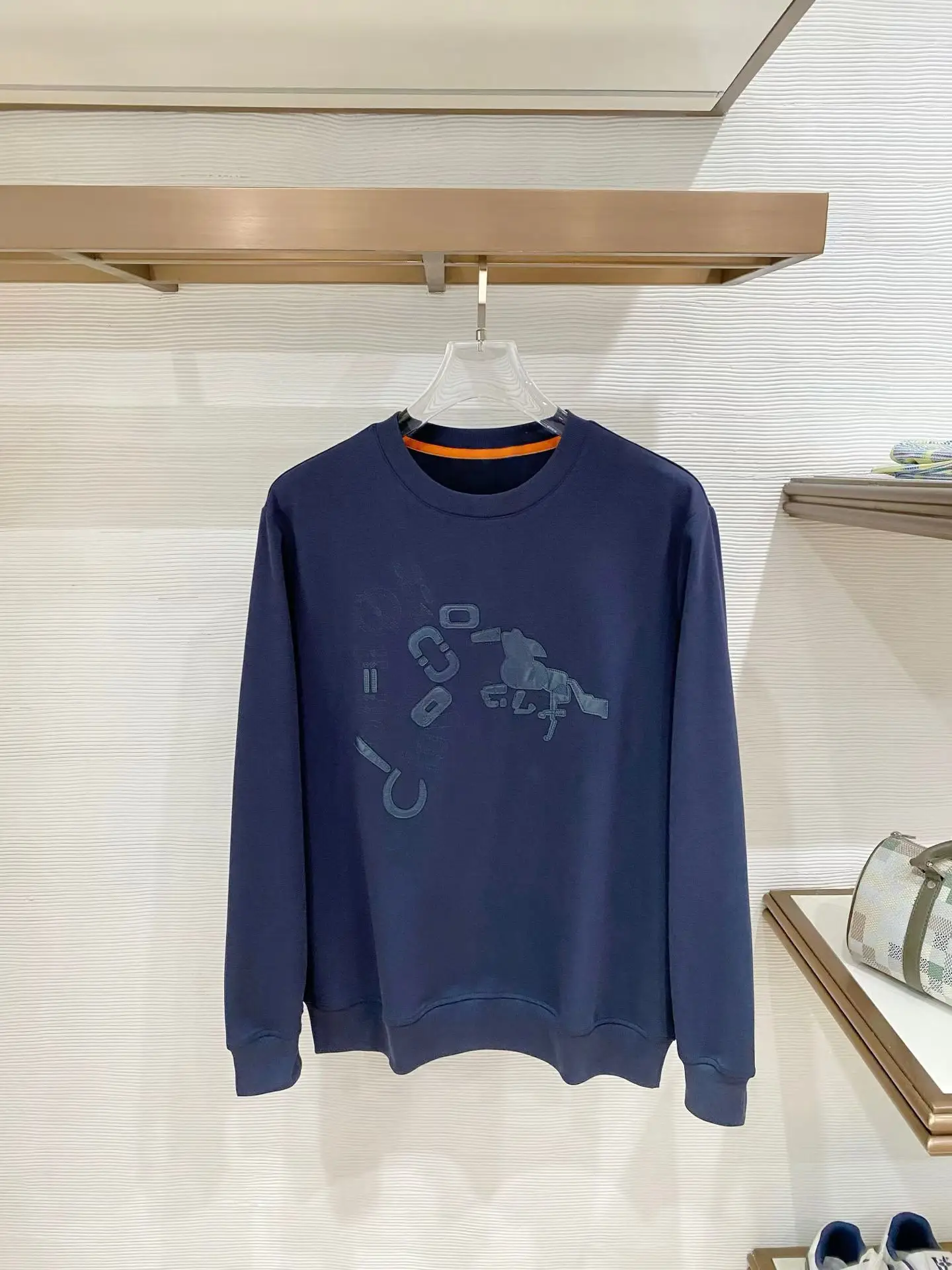 Embroidered Leather-Patch Crew-Neck Sweatshirt D19522789