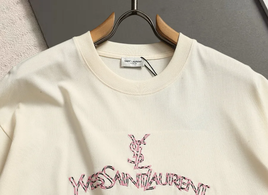 Saint Laurent Logo Embroidered Cotton T-Shirt D13521486 — view 3