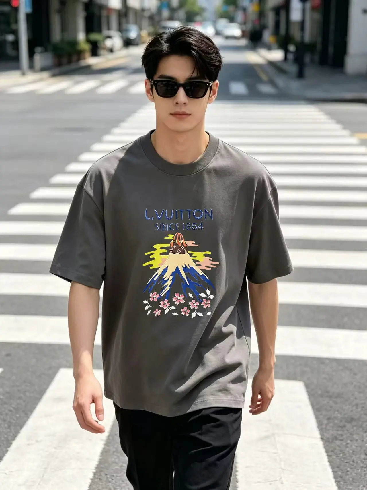Mount Fuji Graphic Print Cotton T-Shirt D13521615 — view 5