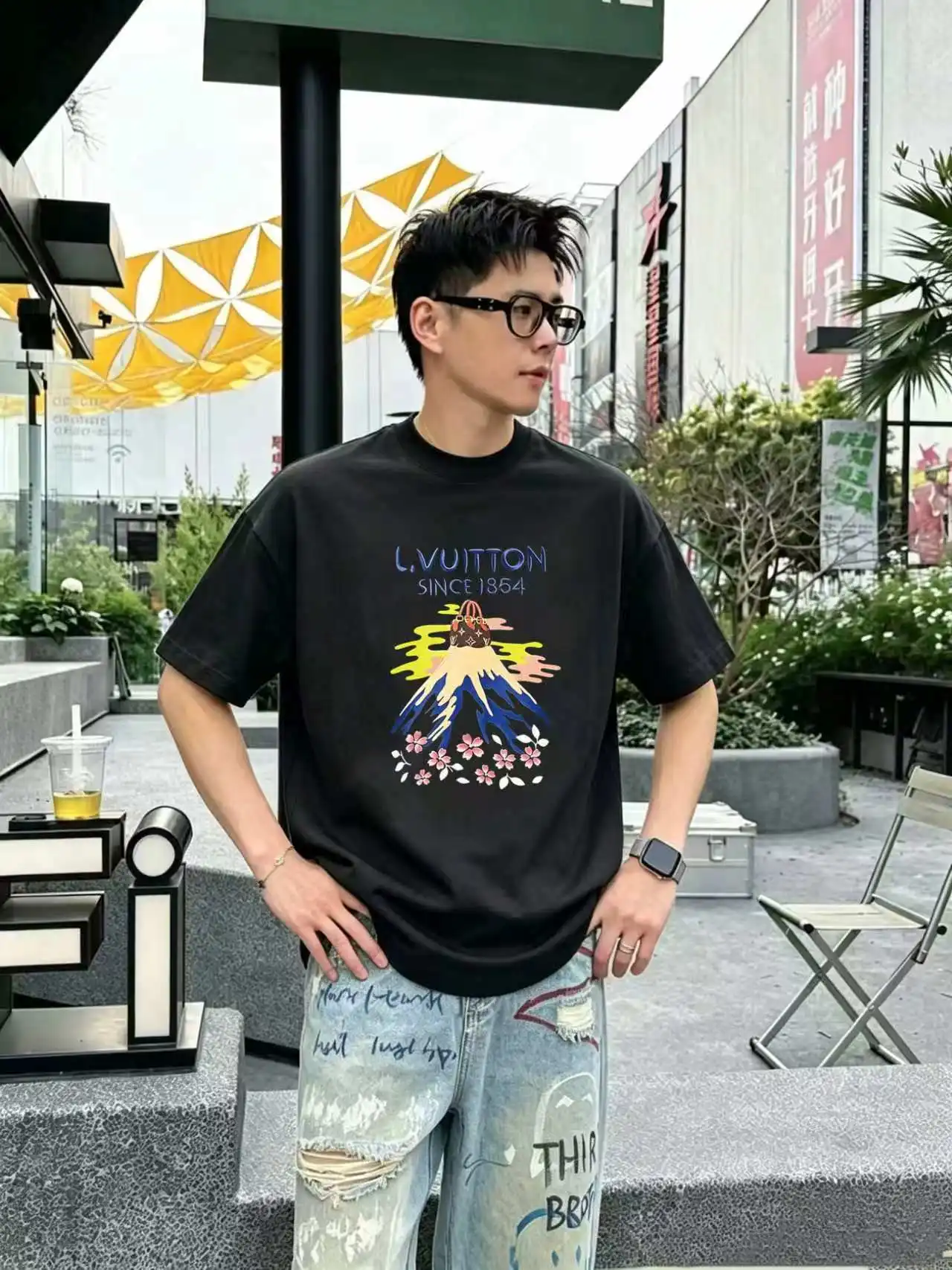 Mount Fuji Graphic Print Cotton T-Shirt D13521617 — view 5