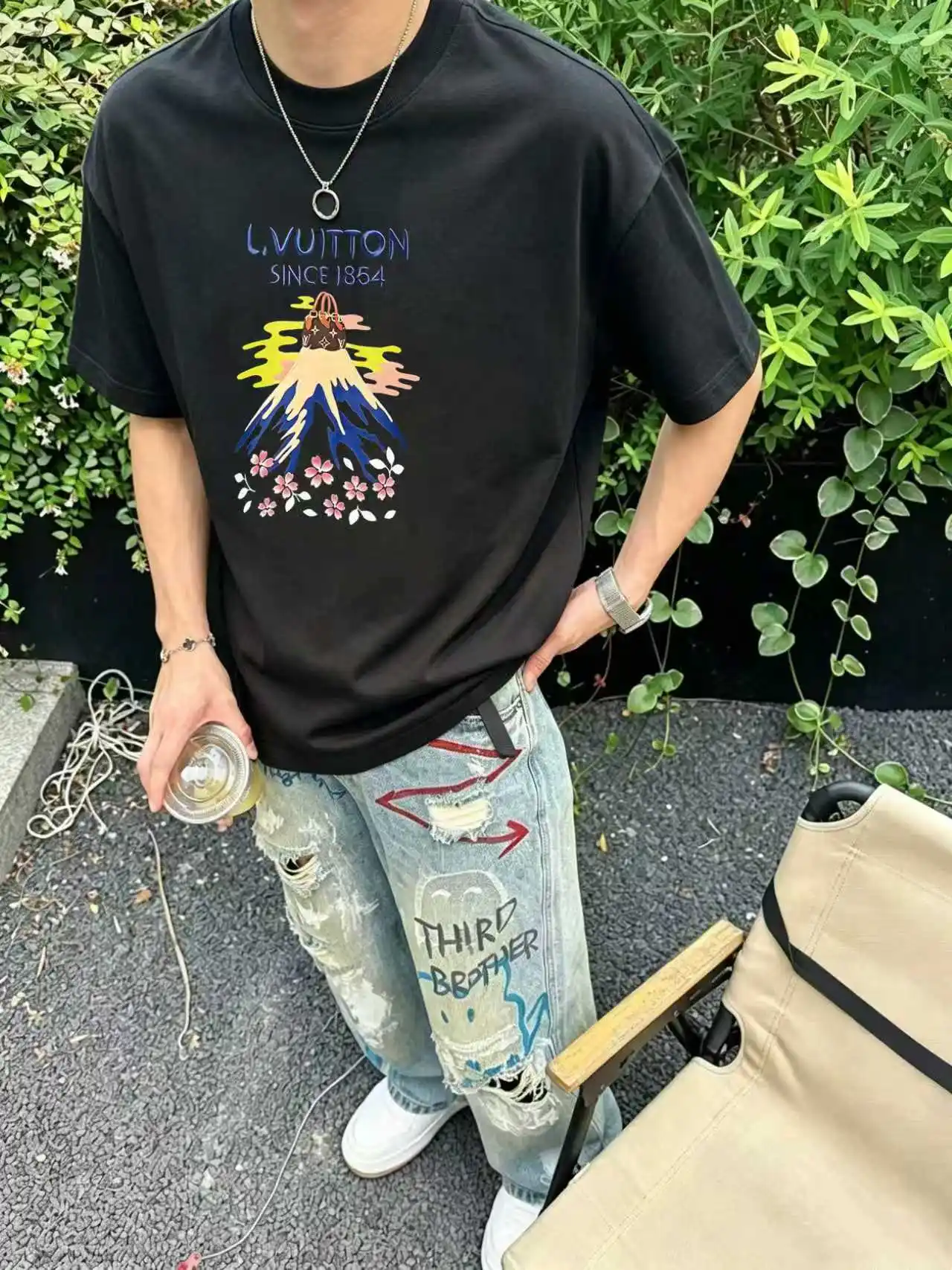 Mount Fuji Graphic Print Cotton T-Shirt D13521617 — view 6