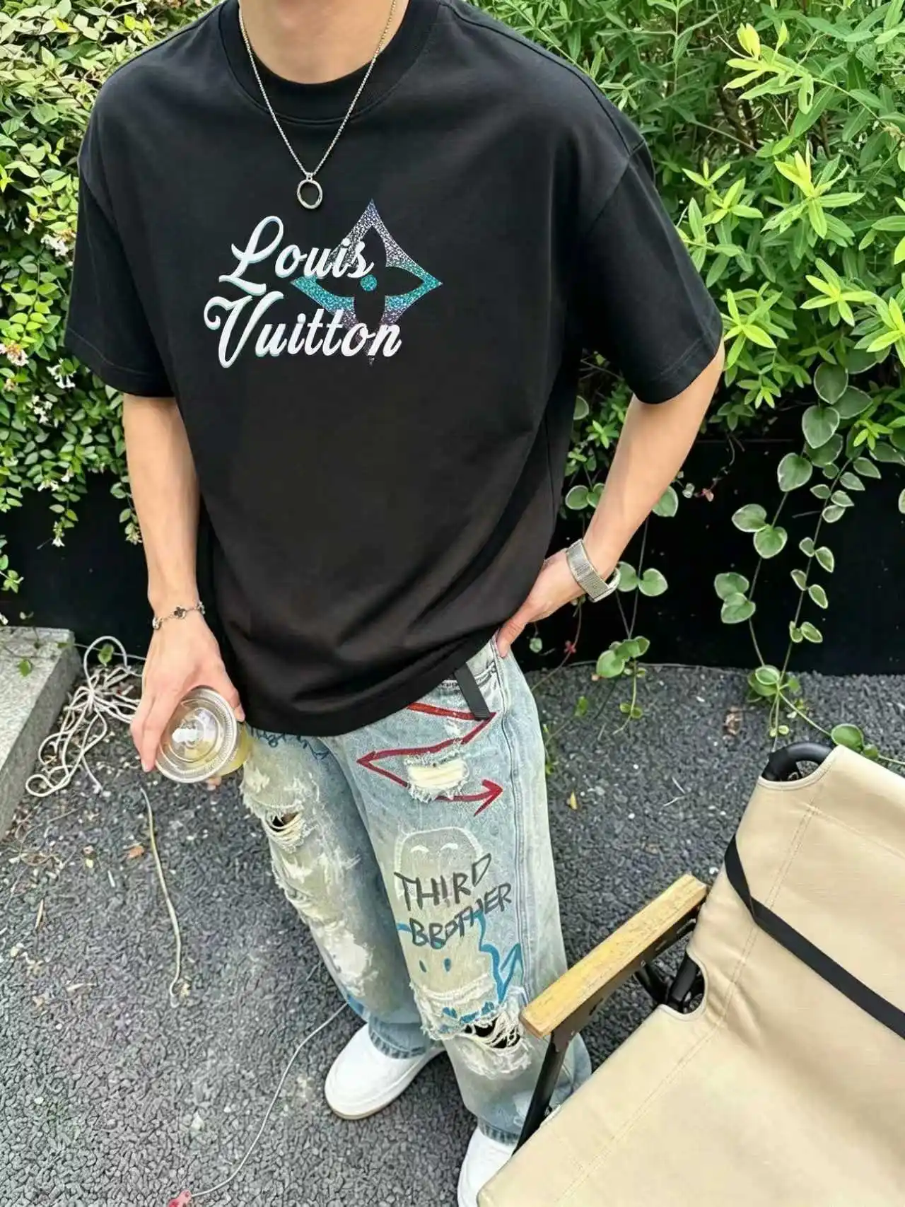 Gradient Script Logo Cotton T-Shirt D13521621 — view 6