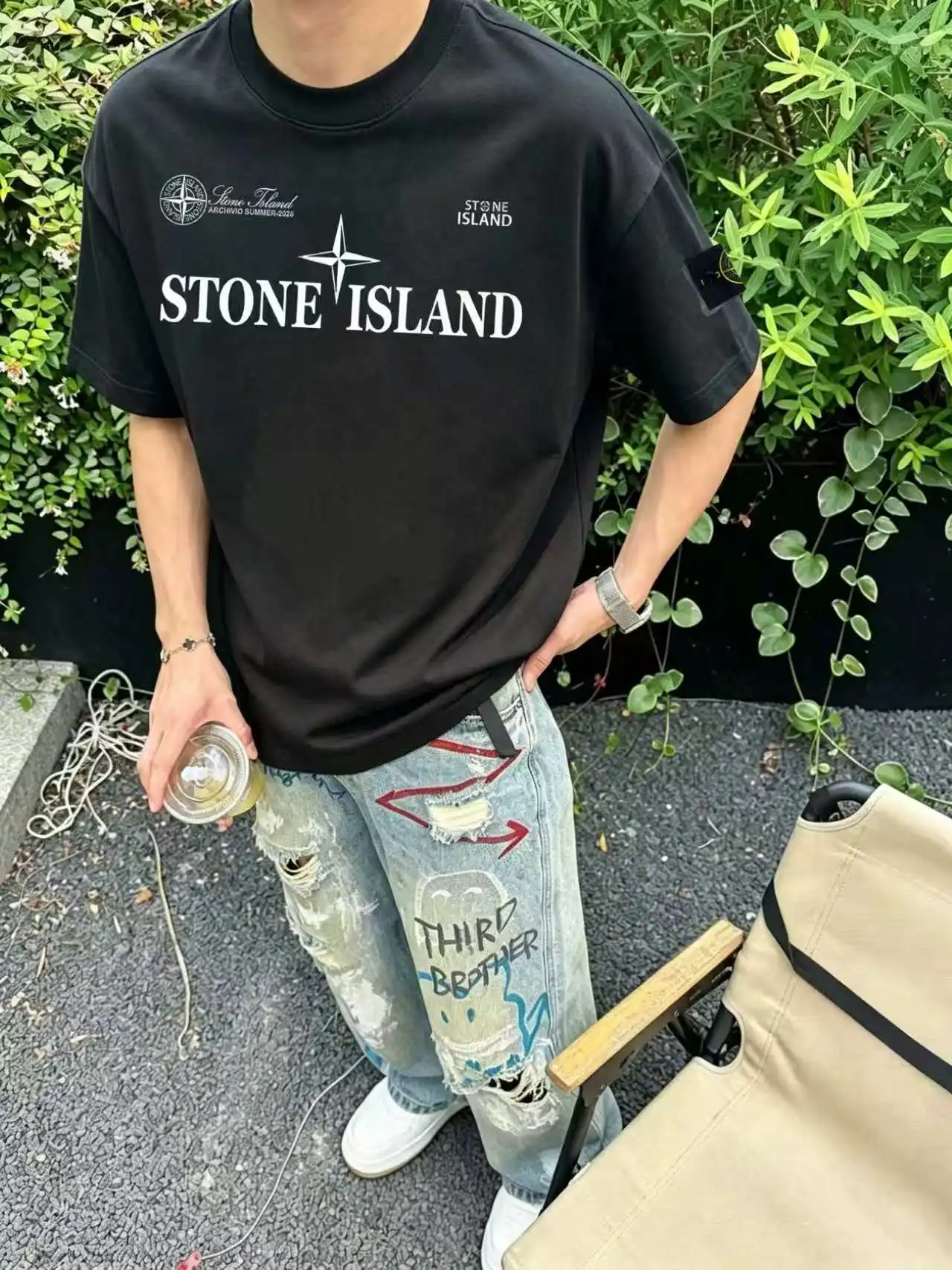 Compass Logo Graphic Cotton T-Shirt D14021421 — view 6