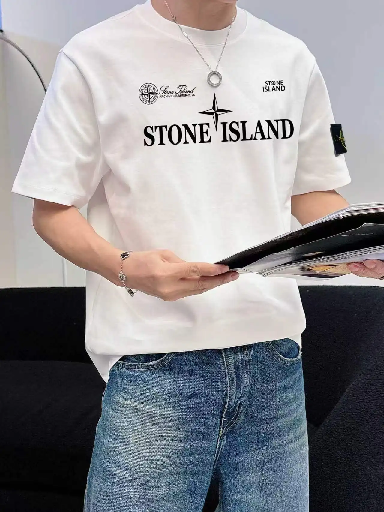 Compass Logo Print Cotton T-Shirt D14021418 — view 5