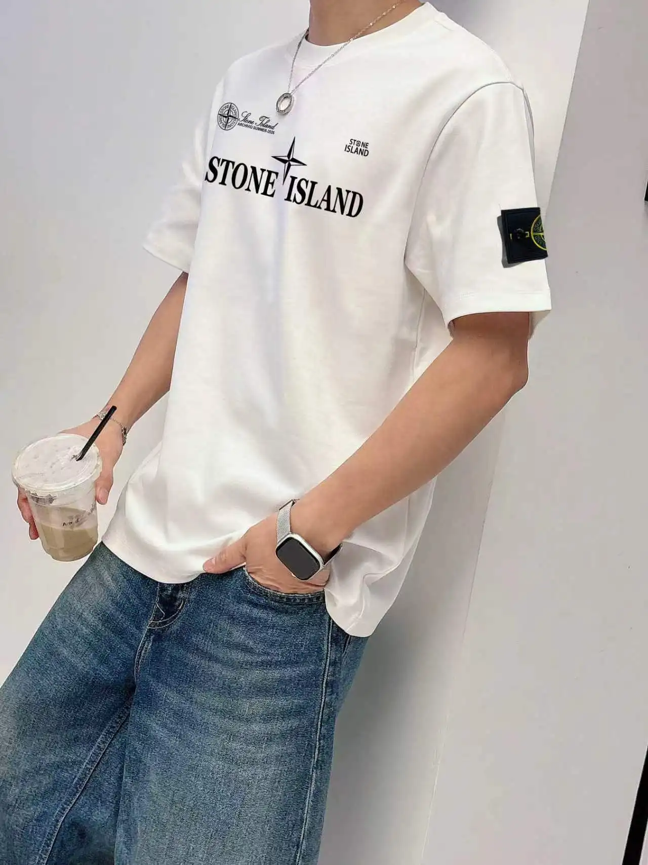 Compass Logo Print Cotton T-Shirt D14021418 — view 6