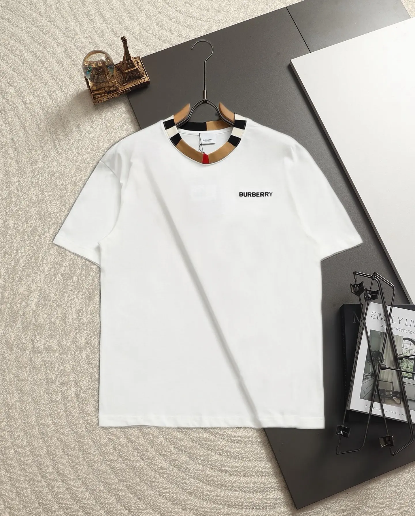 Logo Embroidery Check-Trim Cotton T-Shirt D13521470