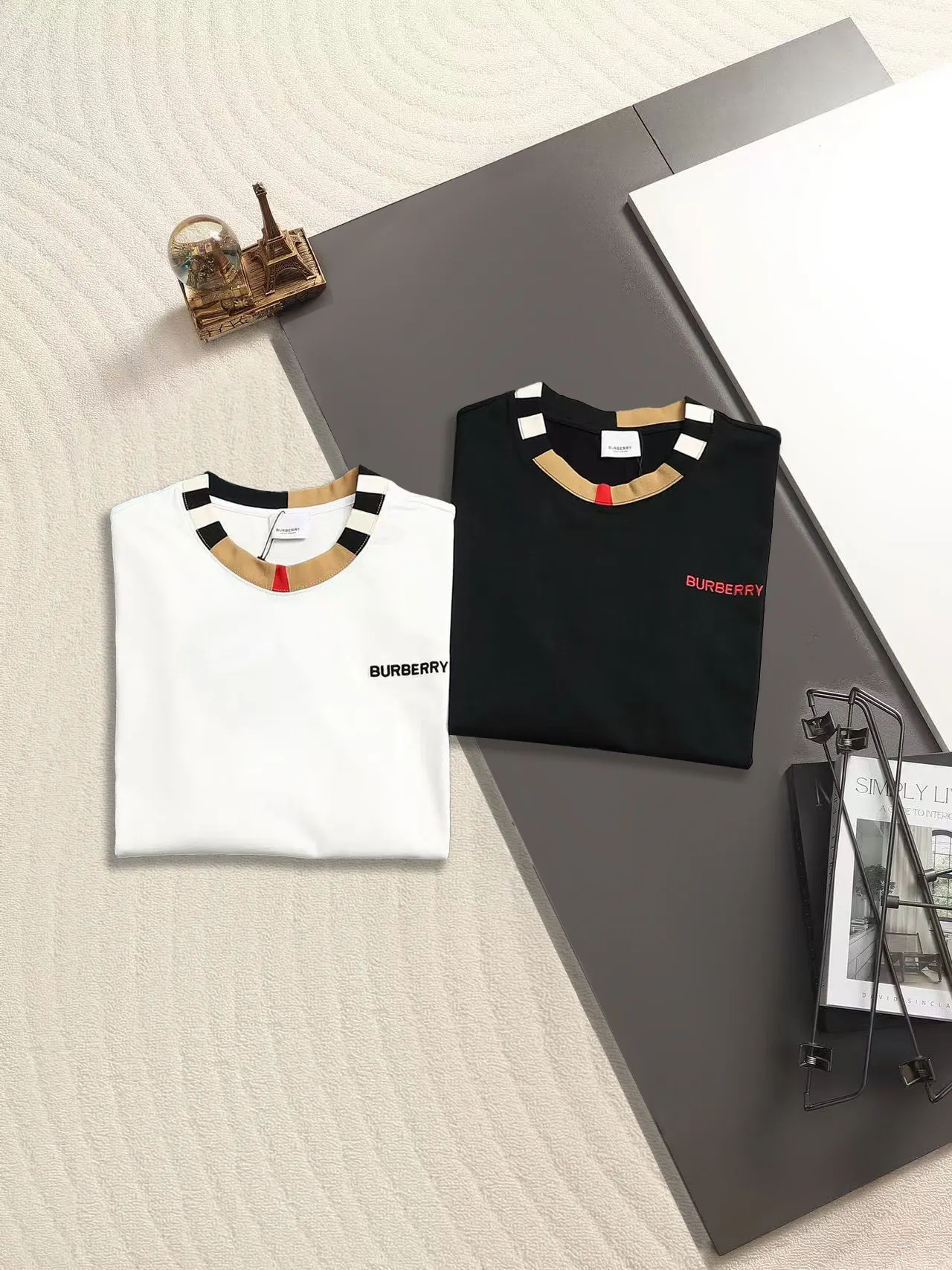 Logo Embroidery Check-Trim Cotton T-Shirt D13521470 — view 2