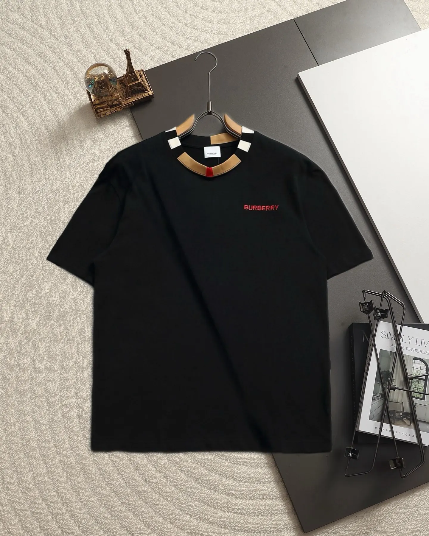 Check-Trim Logo Embroidery Cotton T-Shirt D13521469