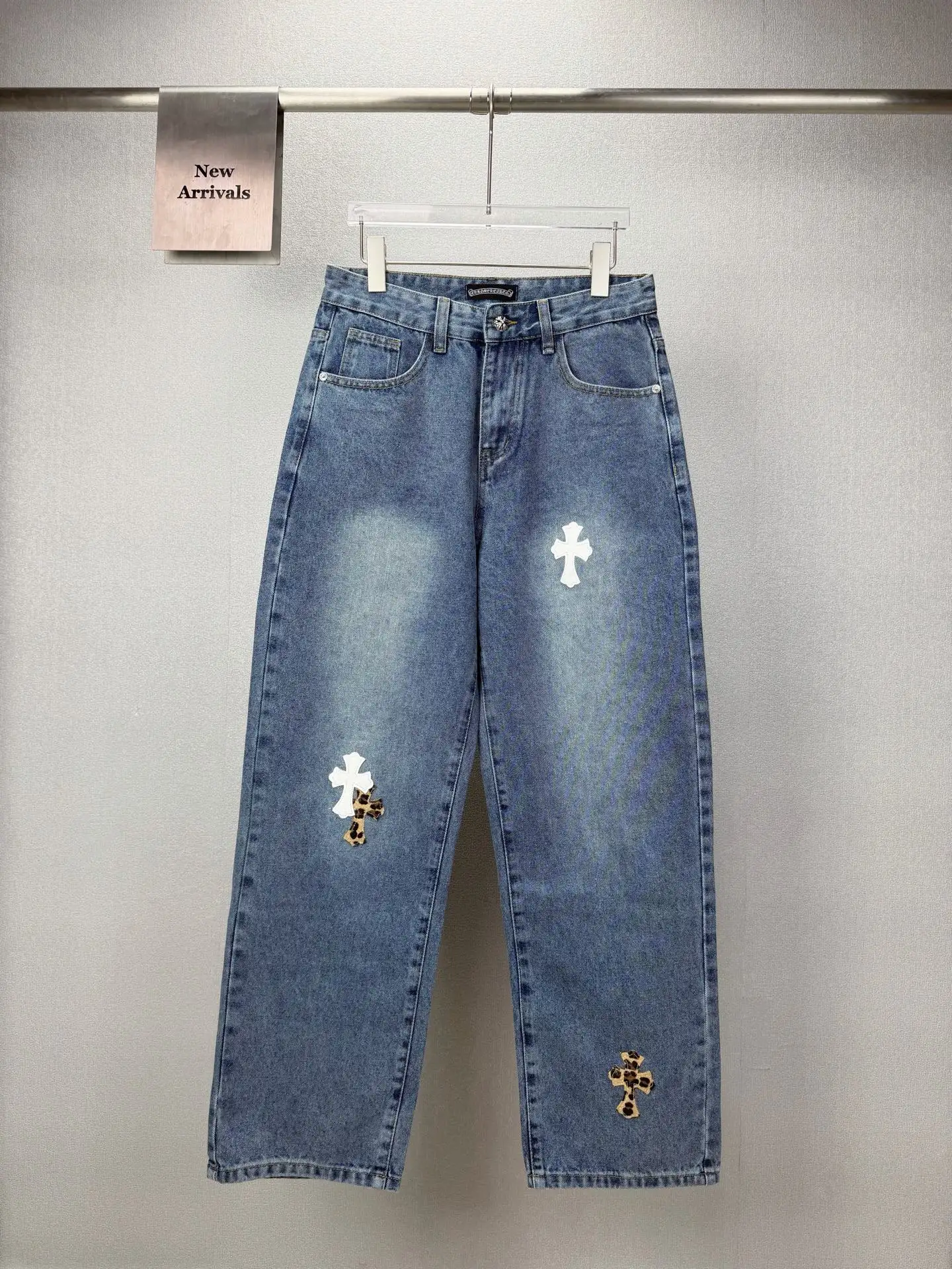 Chrome Hearts Leopard Cross Patch Straight-Leg Jeans D17523167