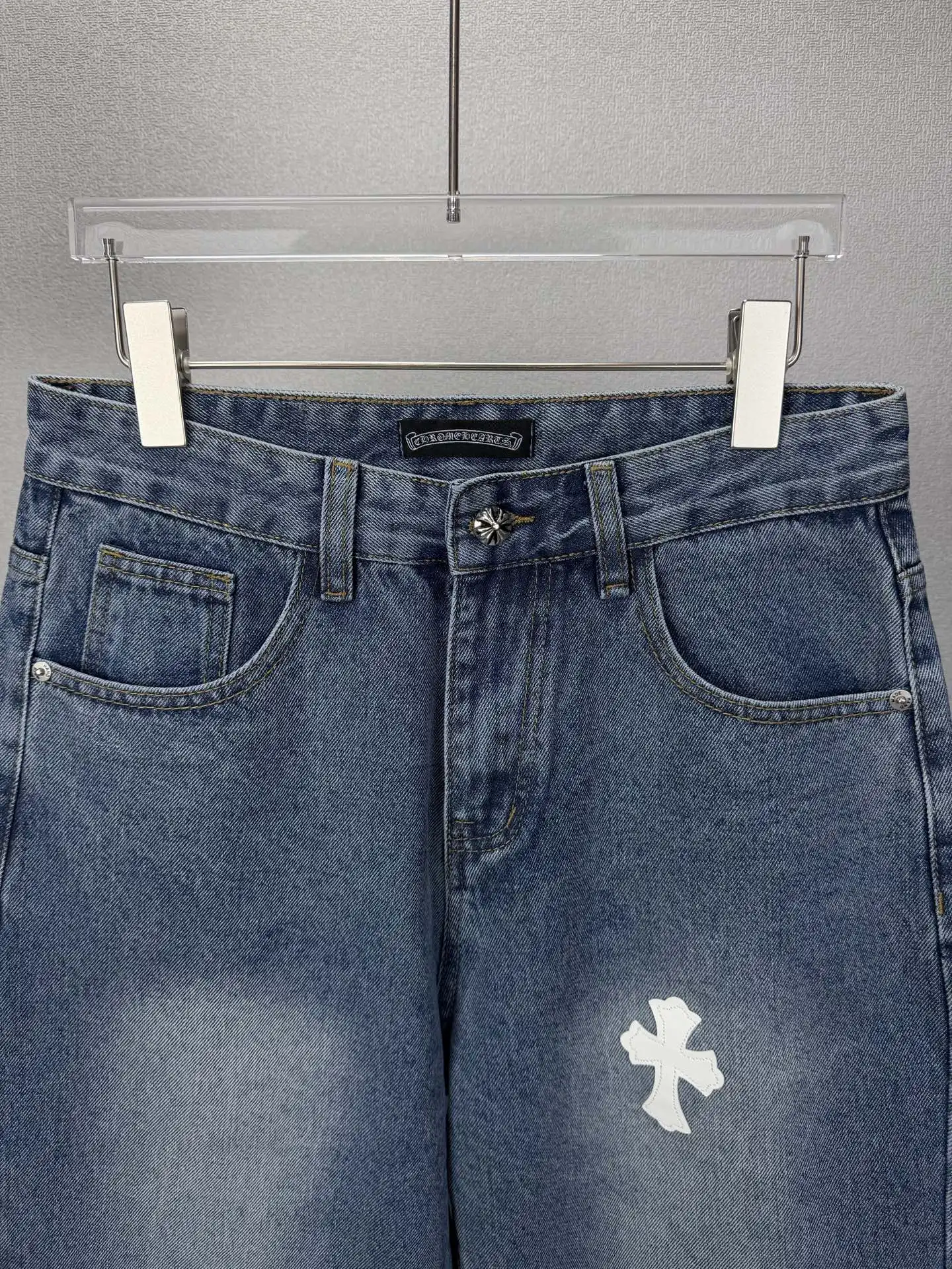 Chrome Hearts Leopard Cross Patch Straight-Leg Jeans D17523167 — view 3