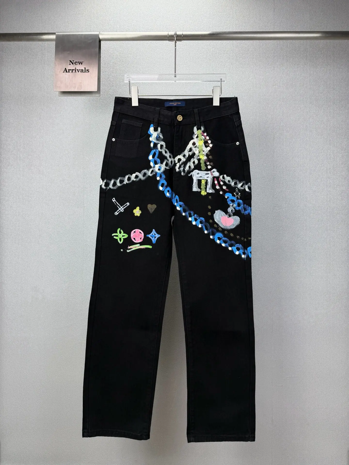 Graffiti Chain Print Straight-Leg Jeans D18023172