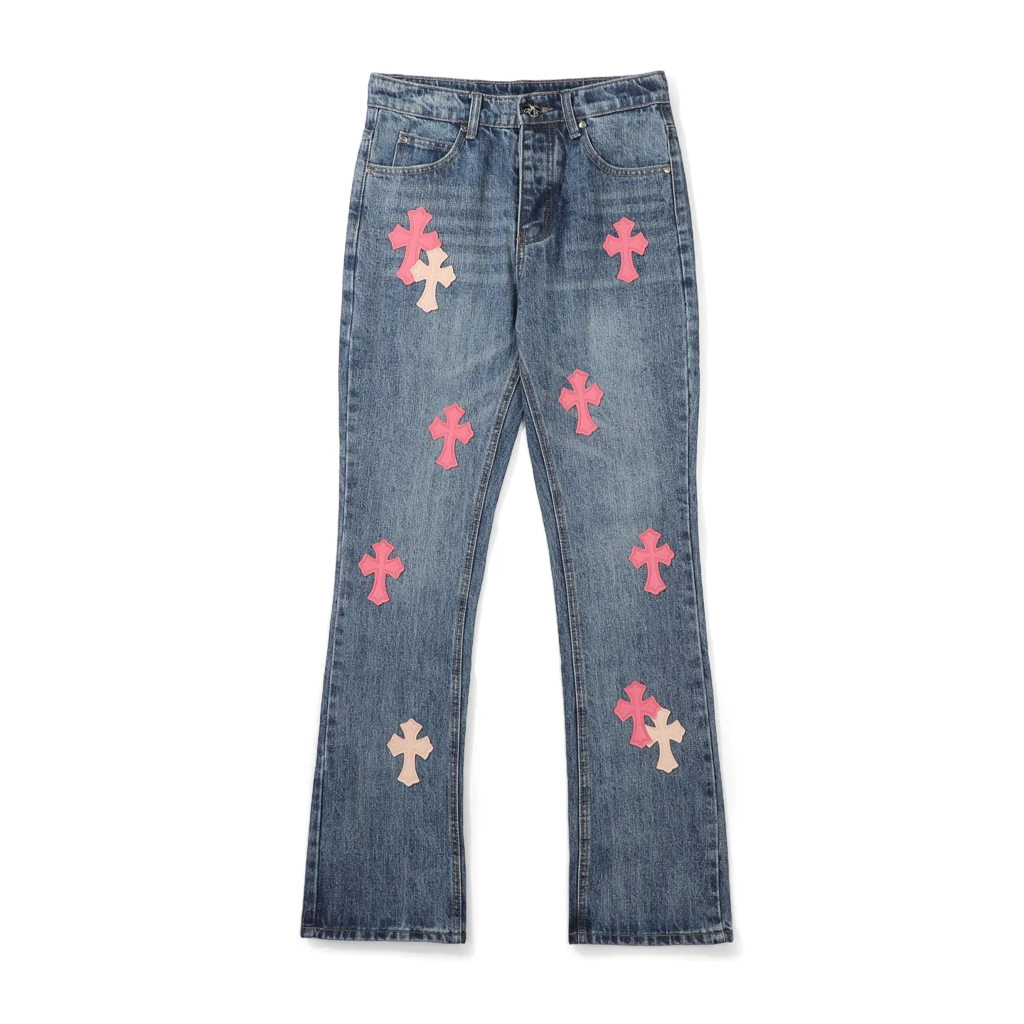 Cross Patch Flared Straight-Leg Jeans D18023092