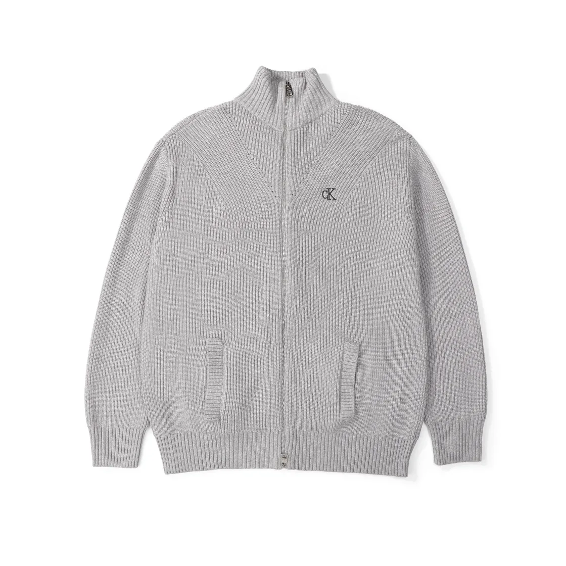Logo Embroidered Zip-Up Ribbed Cardigan D18023087