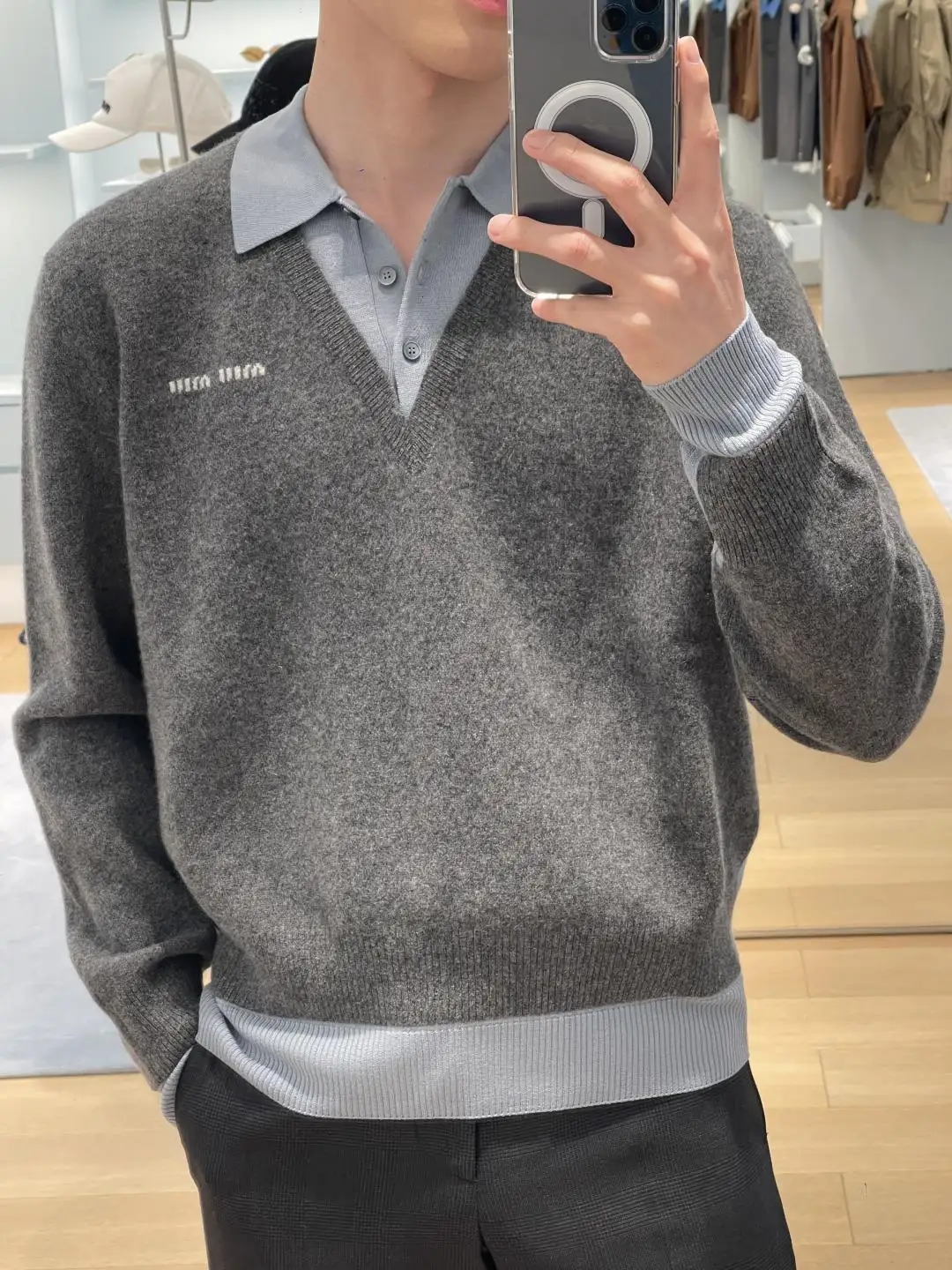 Layered-Effect Wool-Blend V-Neck Sweater D18523076 — view 9