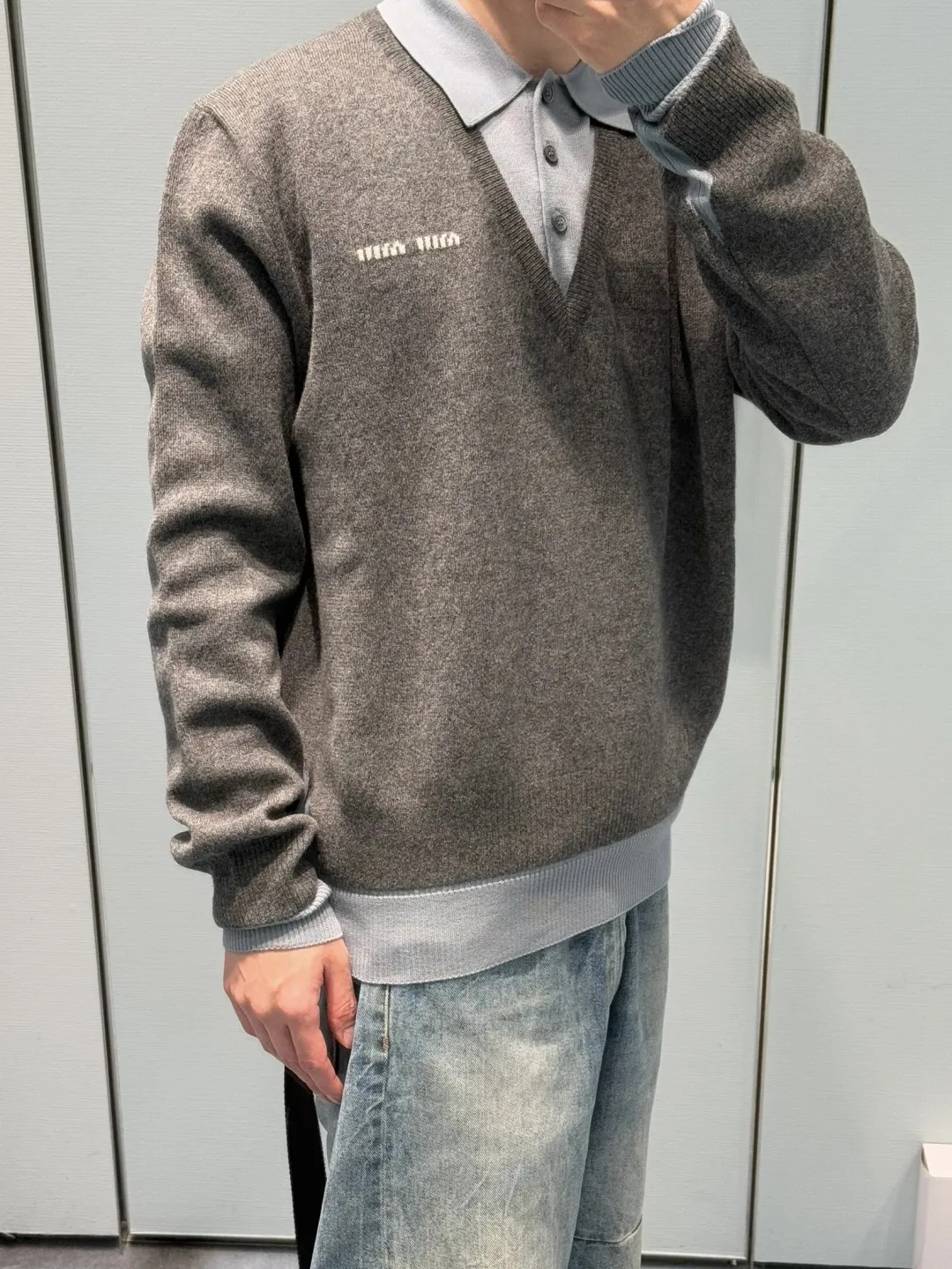 Layered-Effect Wool-Blend V-Neck Sweater D18523076 — view 26