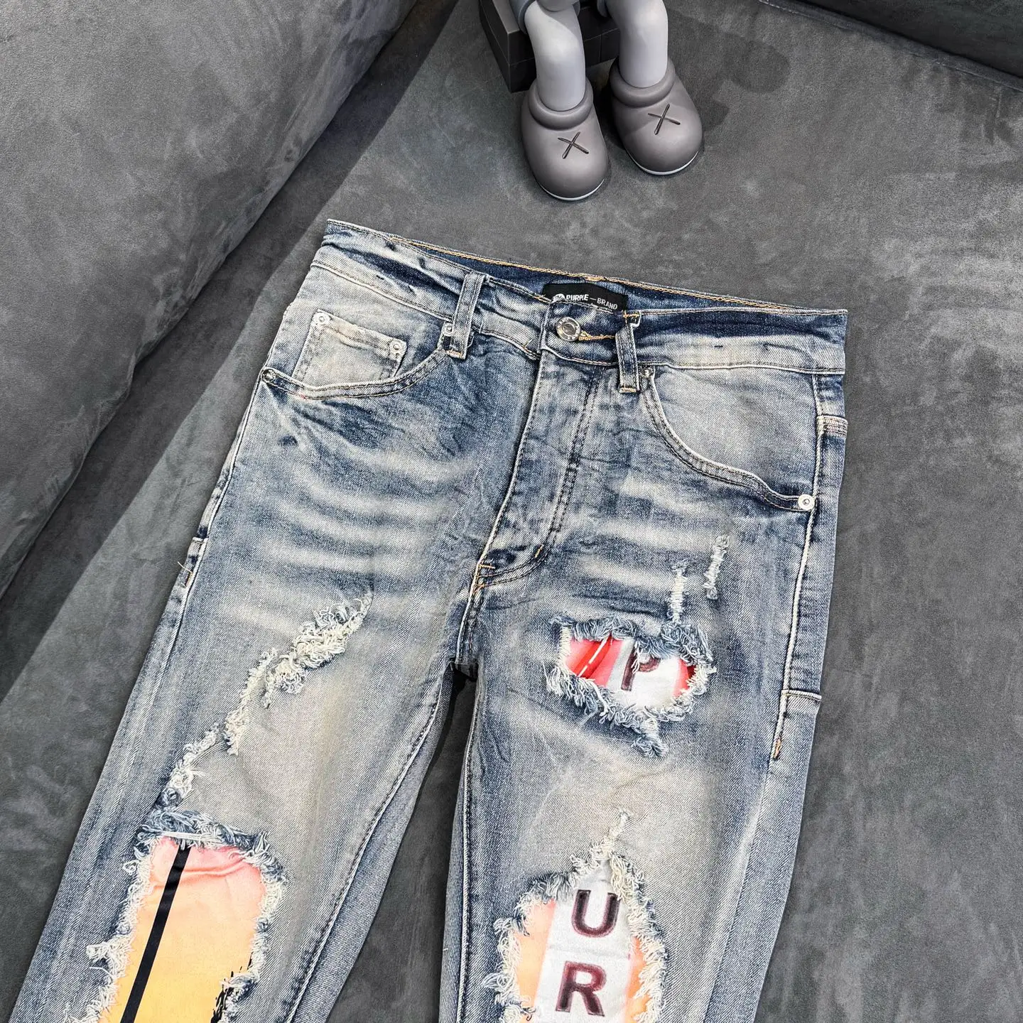 Distressed Slim-Fit Graphic Patch Jeans D18523107 — view 3
