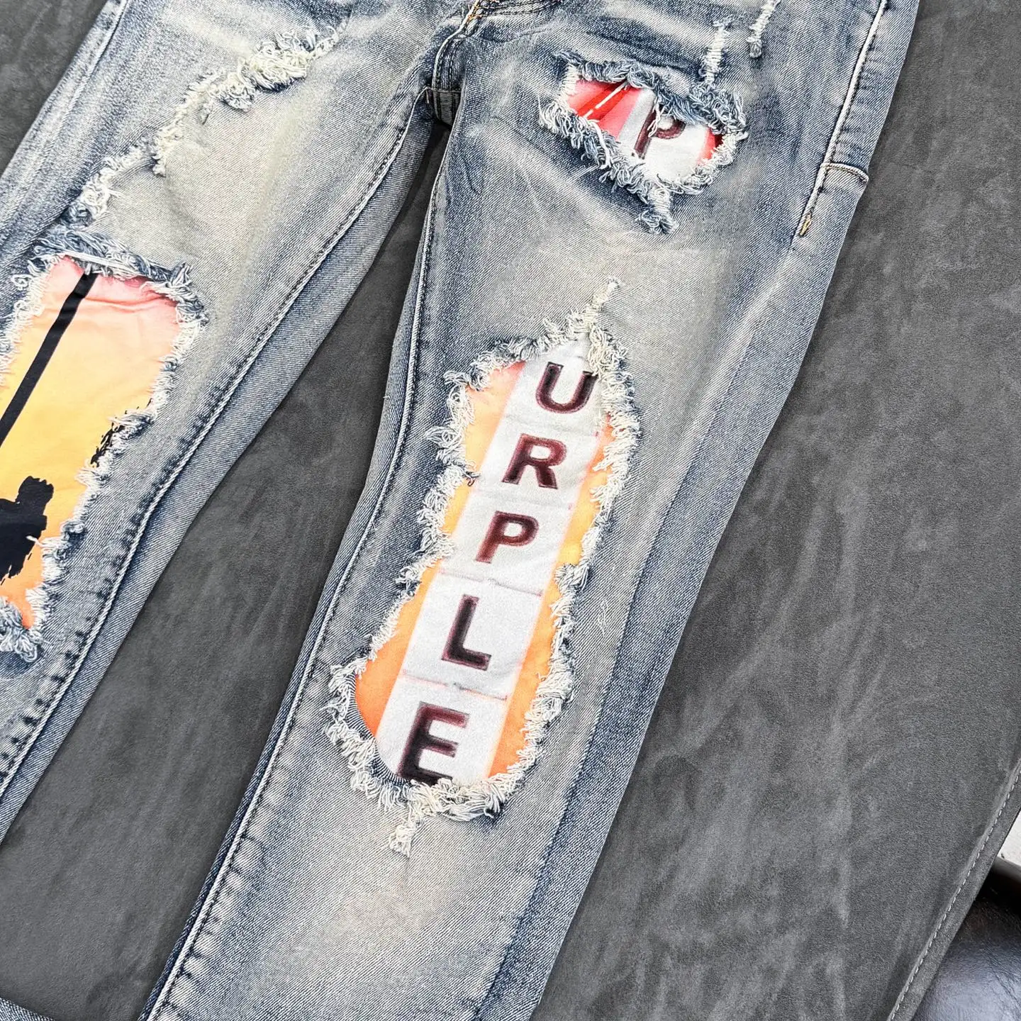 Distressed Slim-Fit Graphic Patch Jeans D18523107 — view 6