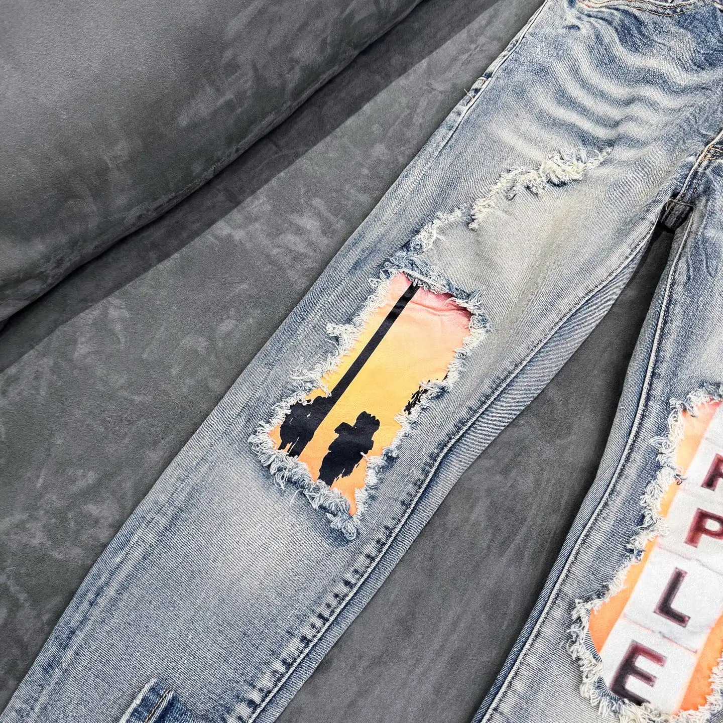 Distressed Slim-Fit Graphic Patch Jeans D18523107 — view 7
