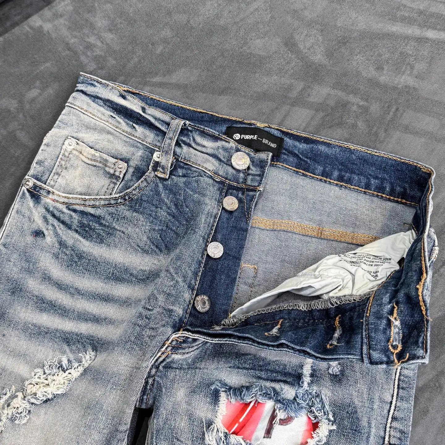 Distressed Slim-Fit Graphic Patch Jeans D18523107 — view 8