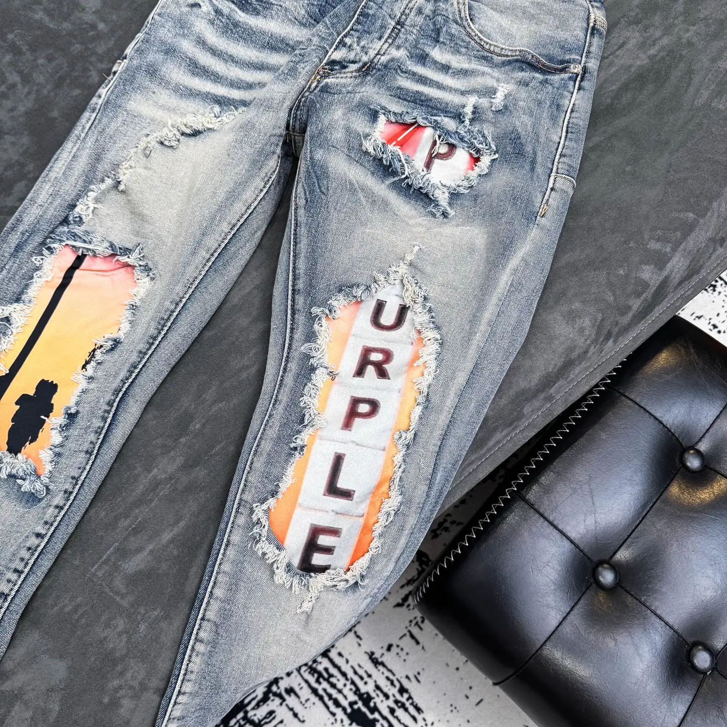 Distressed Slim-Fit Graphic Patch Jeans D18523107 — view 10