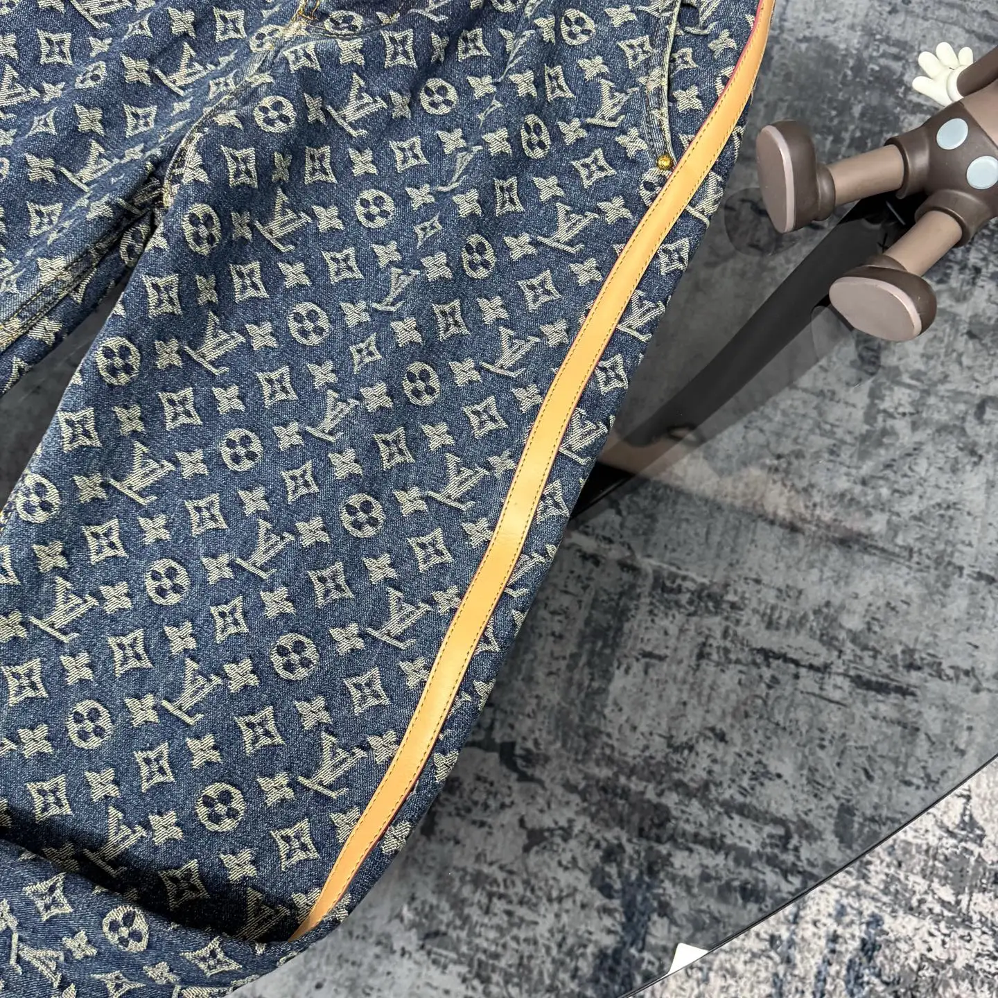 Monogram Jacquard Straight-Leg Jeans with Leather Trim D18523117 — view 8