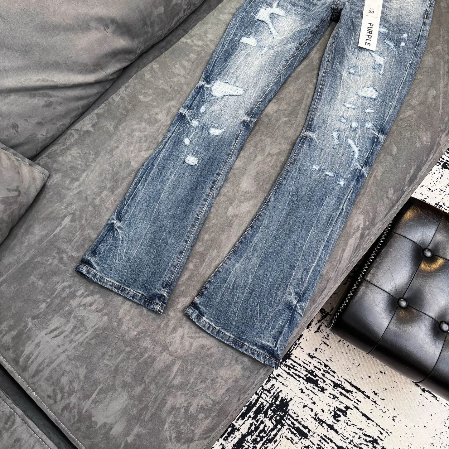 Distressed Embroidered Patch Flare Jeans D18523112 — view 3