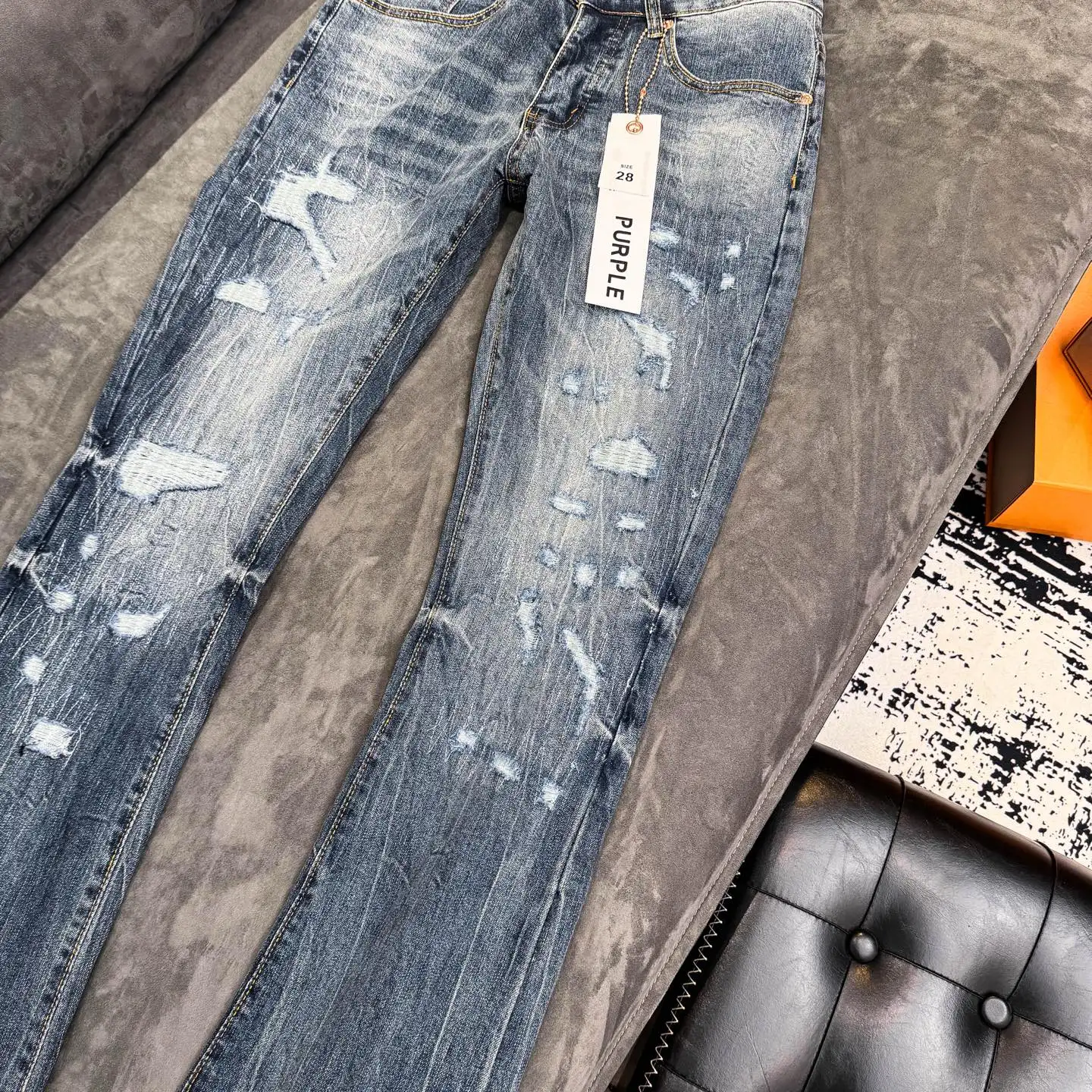 Distressed Embroidered Patch Flare Jeans D18523112 — view 4
