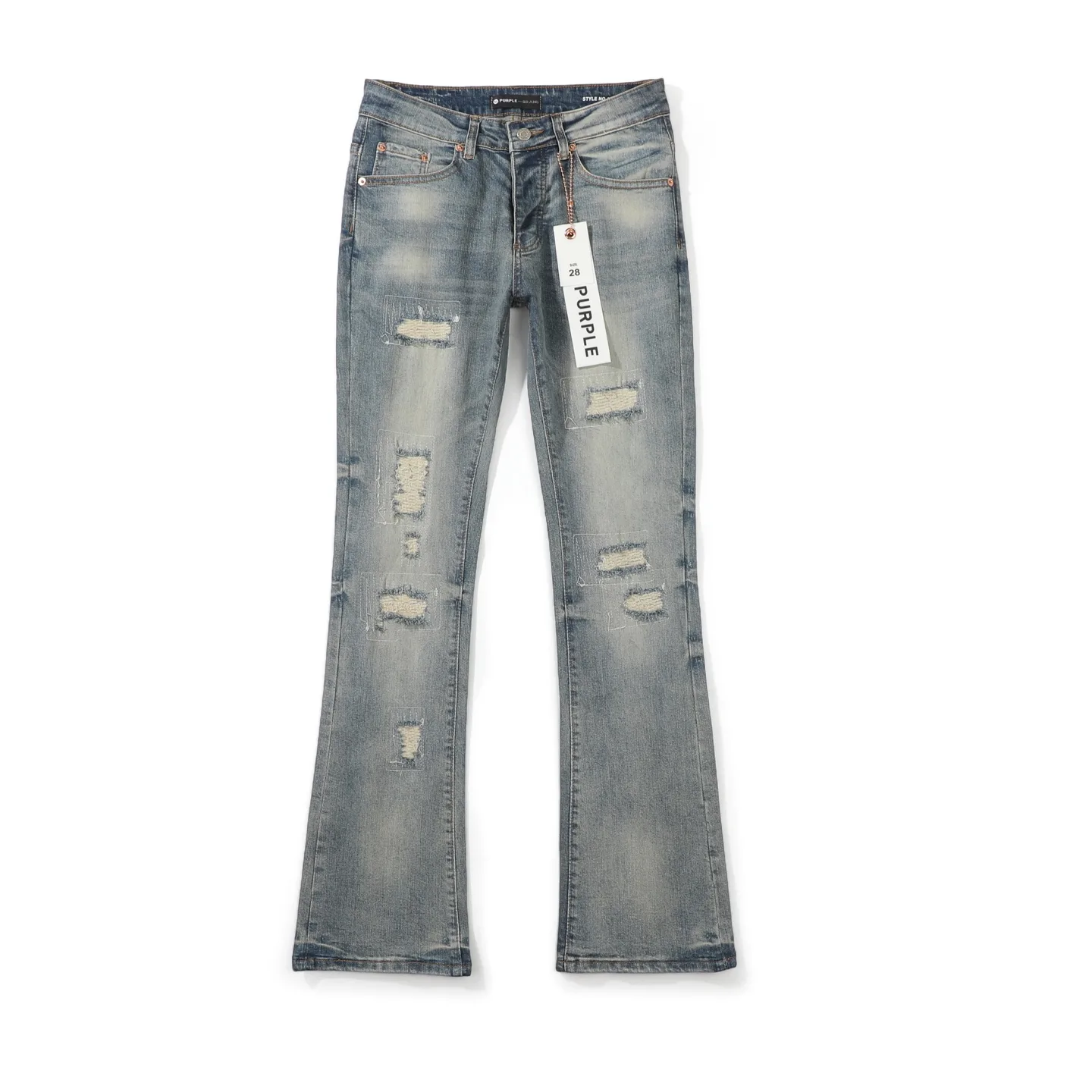 Distressed Patchwork Flared Jeans D18523100
