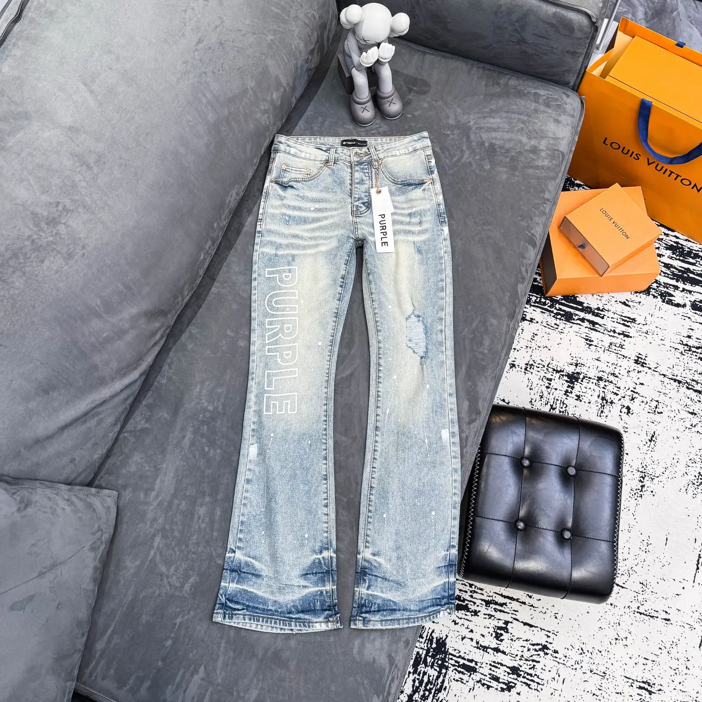 Logo Print Paint-Splatter Flare Jeans D18523097