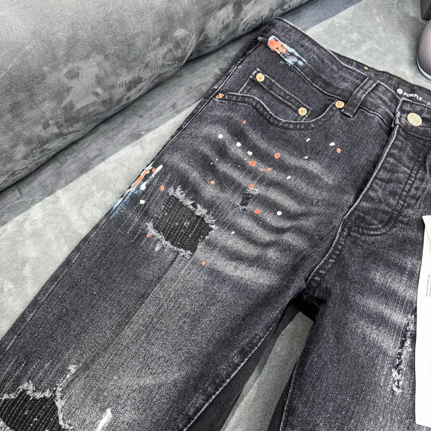 Distressed Paint-Splatter Flare Jeans D18523103 — view 7