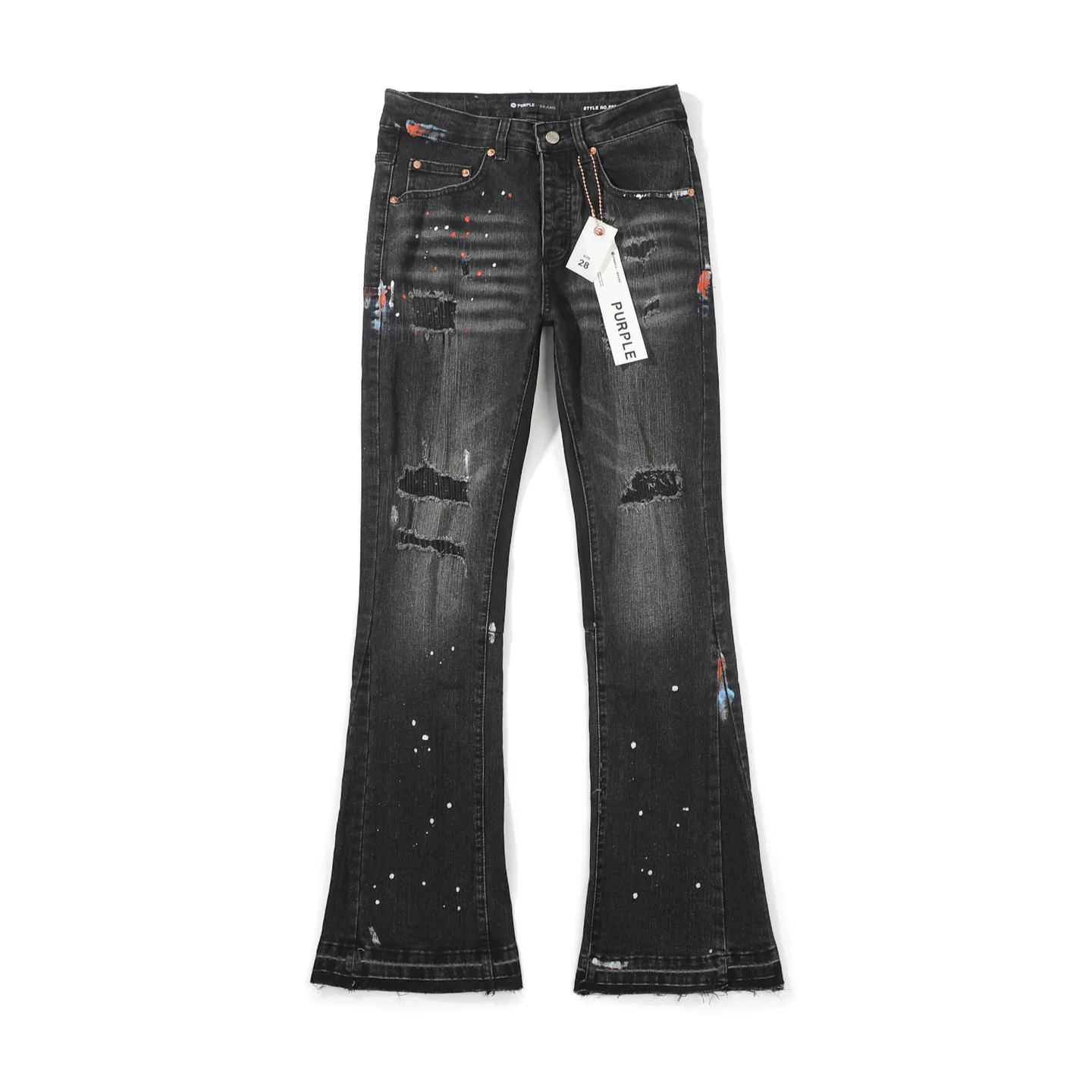 Paint-Splatter Distressed Flare-Leg Jeans D18523102