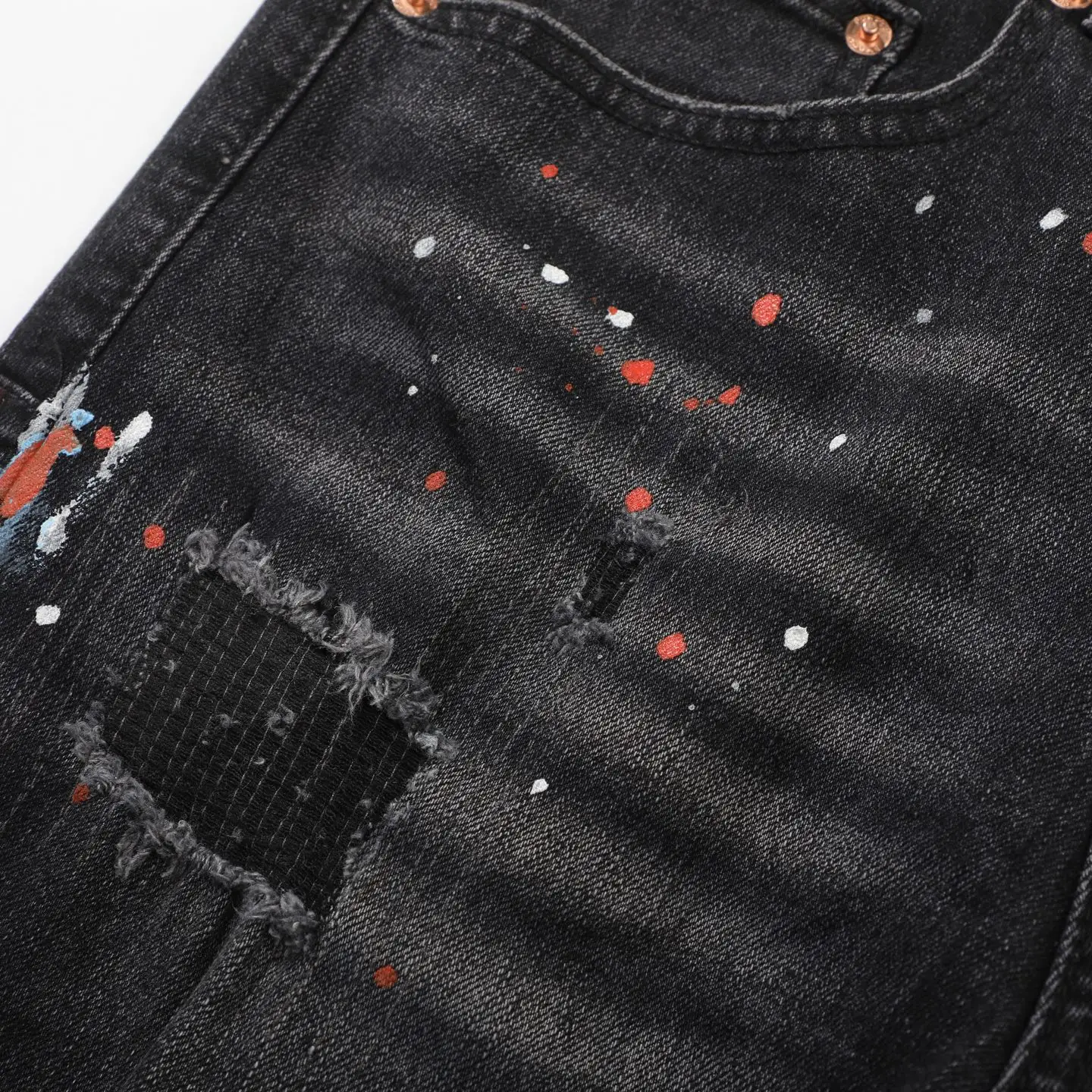 Paint-Splatter Distressed Flare-Leg Jeans D18523102 — view 9