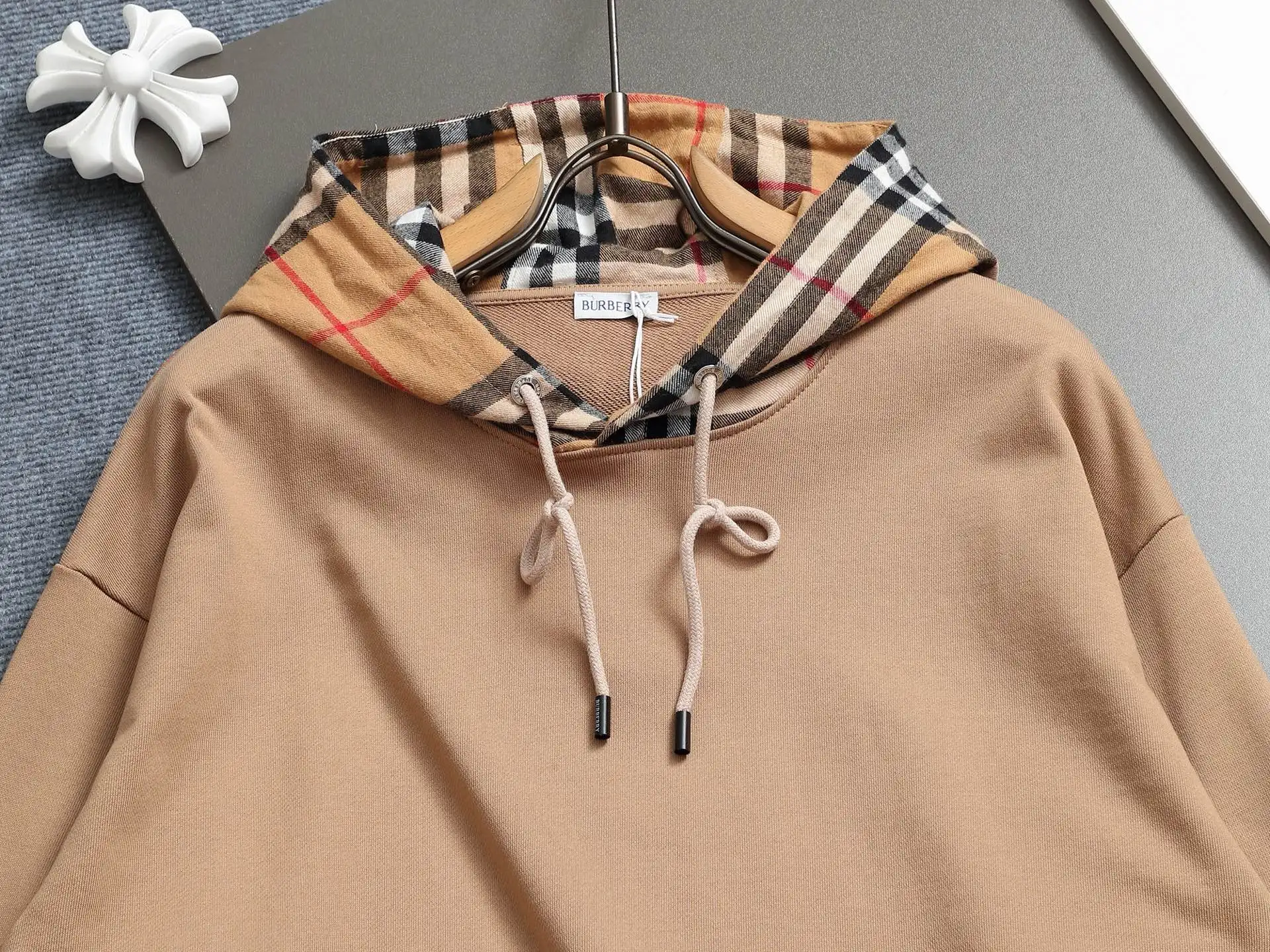 Check-Lined Cotton-Blend Hoodie D19023281 — view 3