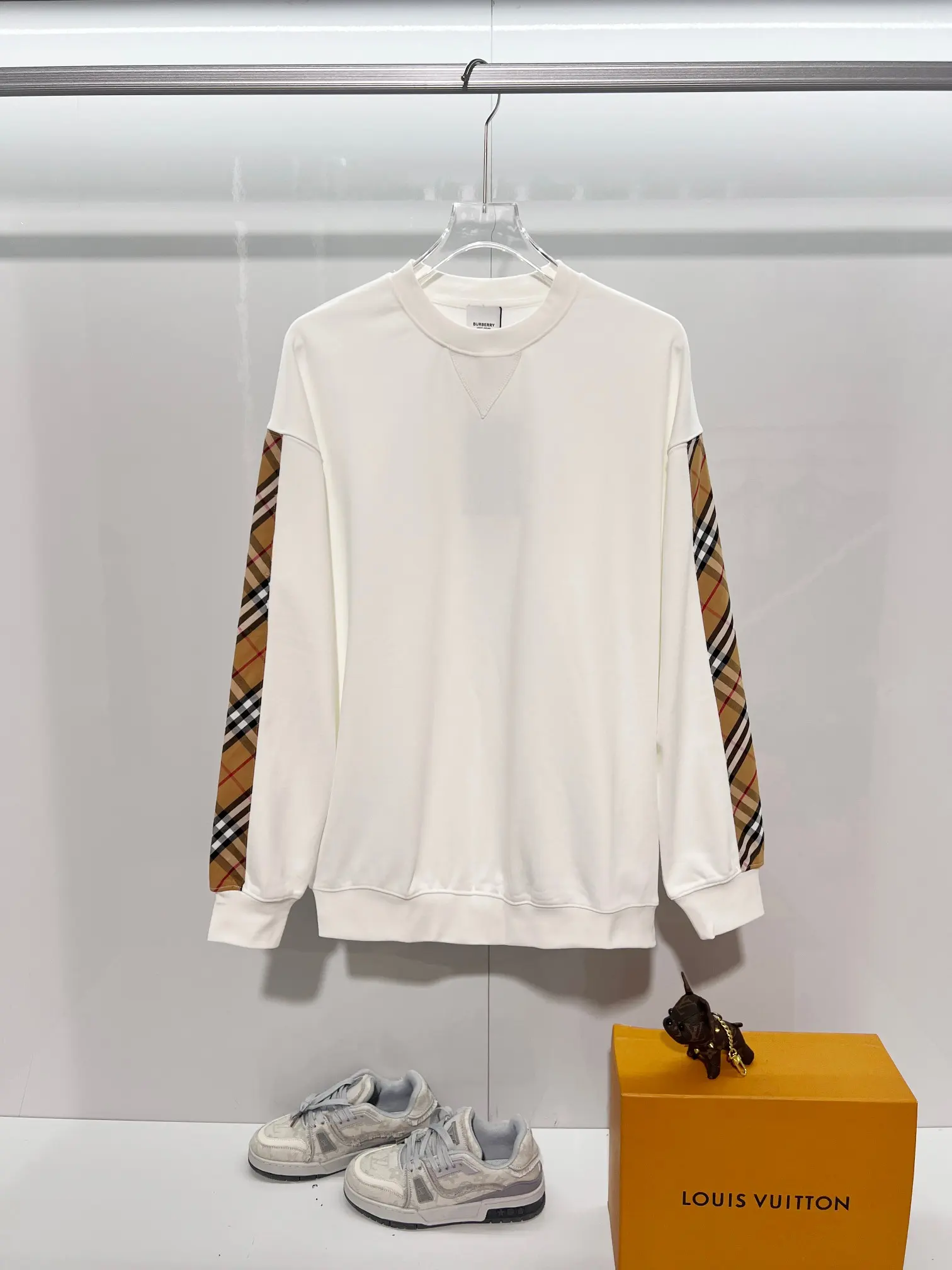 Check-Panel Cotton-Jersey Sweatshirt D19024169