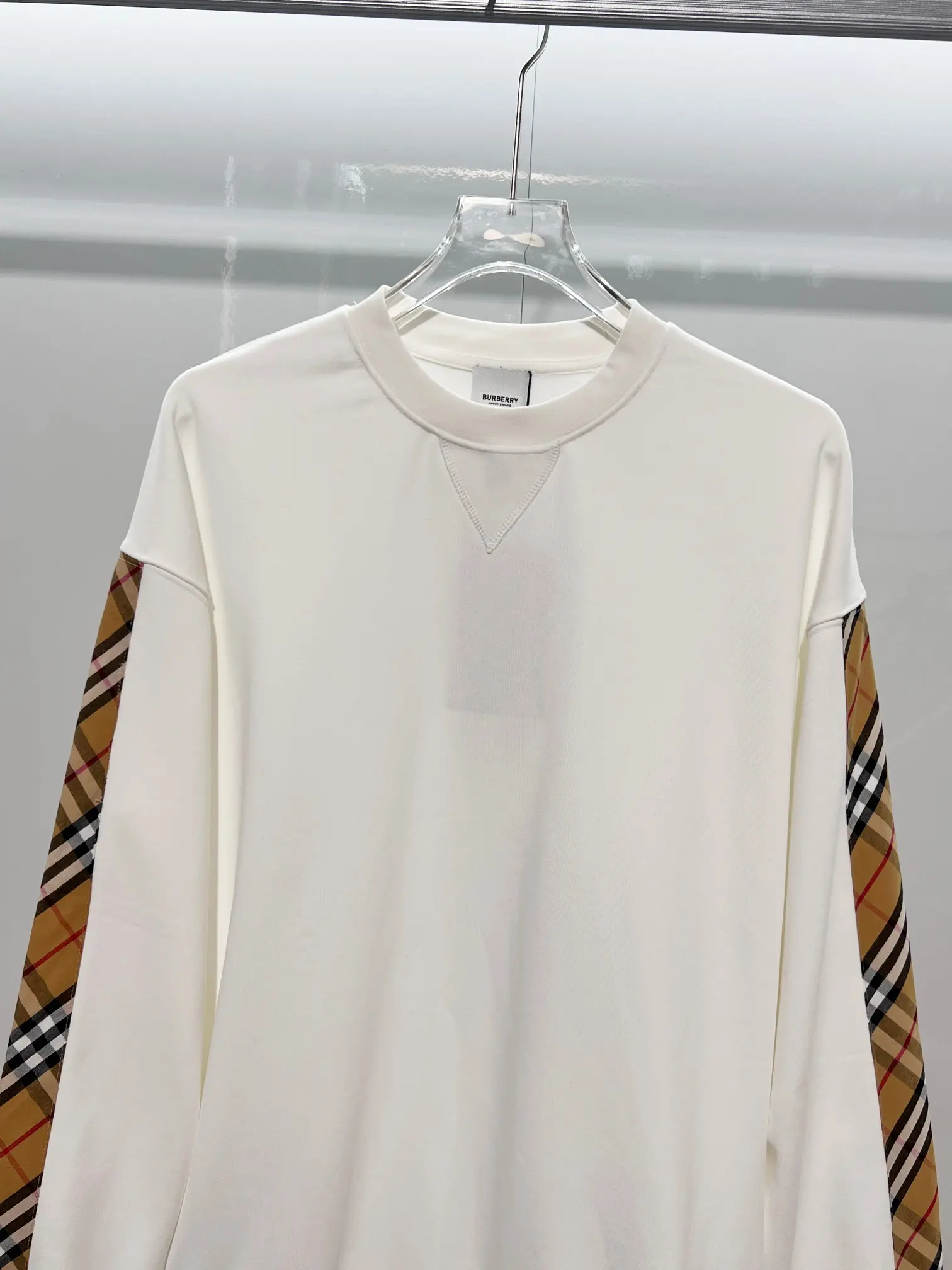 Check-Panel Cotton-Jersey Sweatshirt D19024169 — view 3