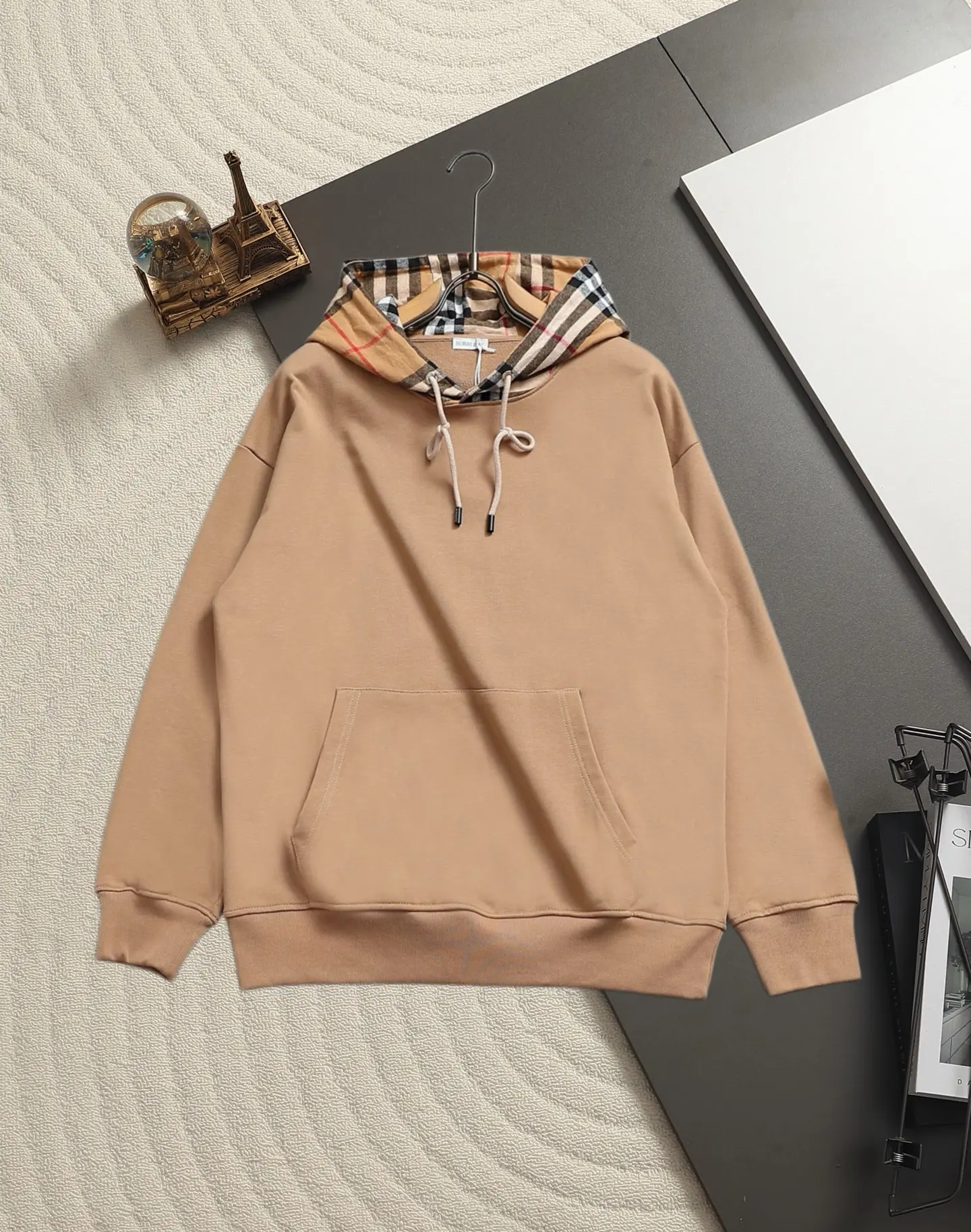Check-Lined Cotton-Blend Hoodie D19521521